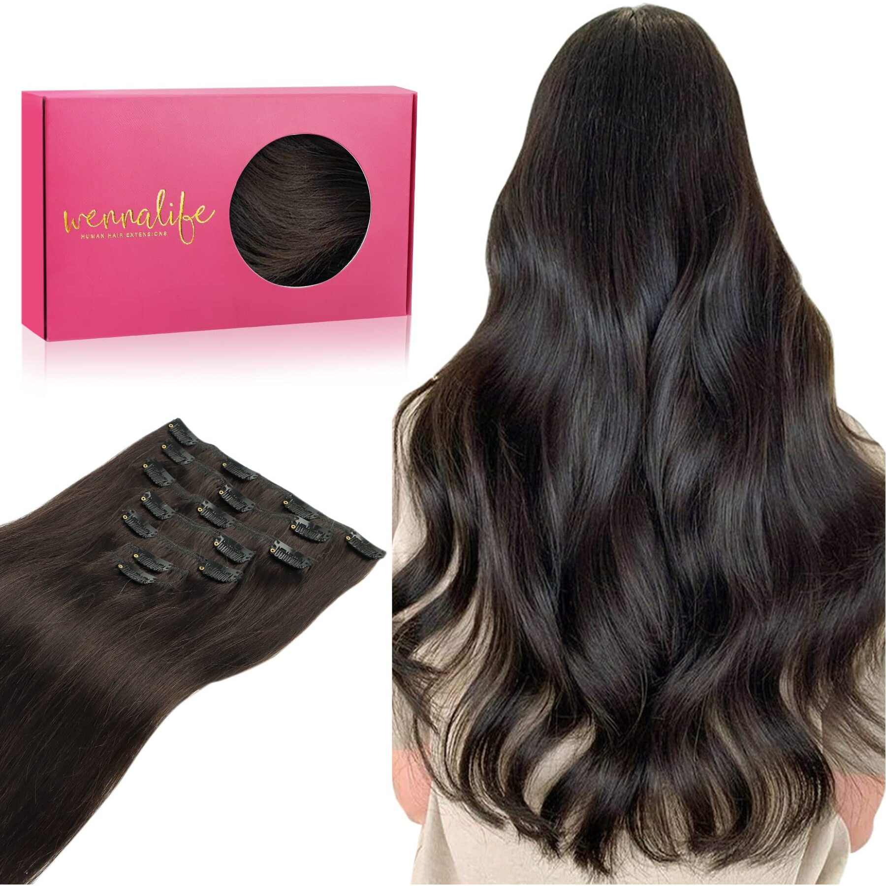 Wennalife Clip In Hair Extensions Real Human Hair  18 Inch 120G 7Pcs Human Hair Extensions Clip In Human Hair  Dark Brown Hair Extensions Clip In Real Hair Coloured Remy Human Hair Extensions