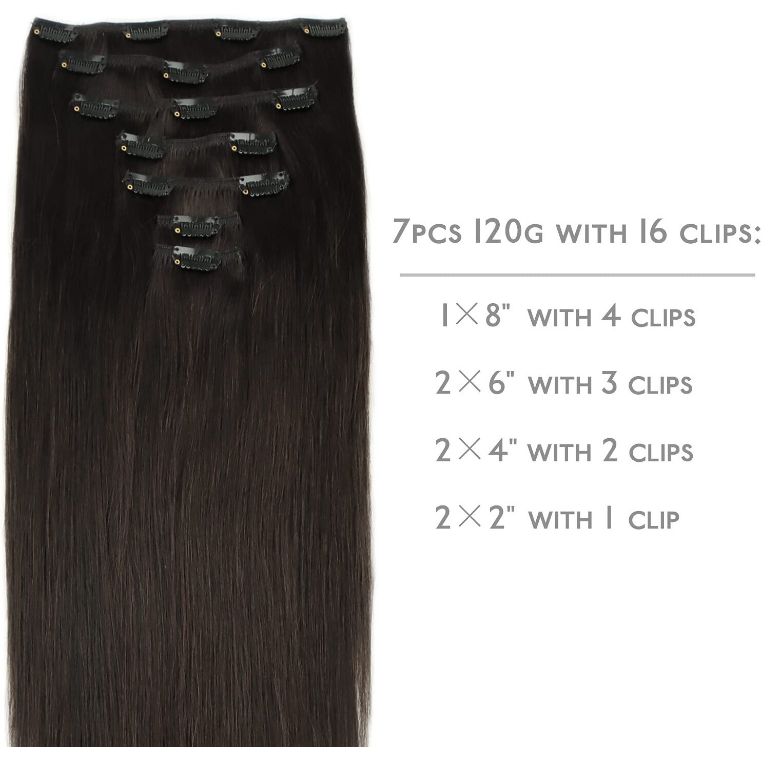 Wennalife Clip In Hair Extensions Real Human Hair  18 Inch 120G 7Pcs Human Hair Extensions Clip In Human Hair  Dark Brown Hair Extensions Clip In Real Hair Coloured Remy Human Hair Extensions