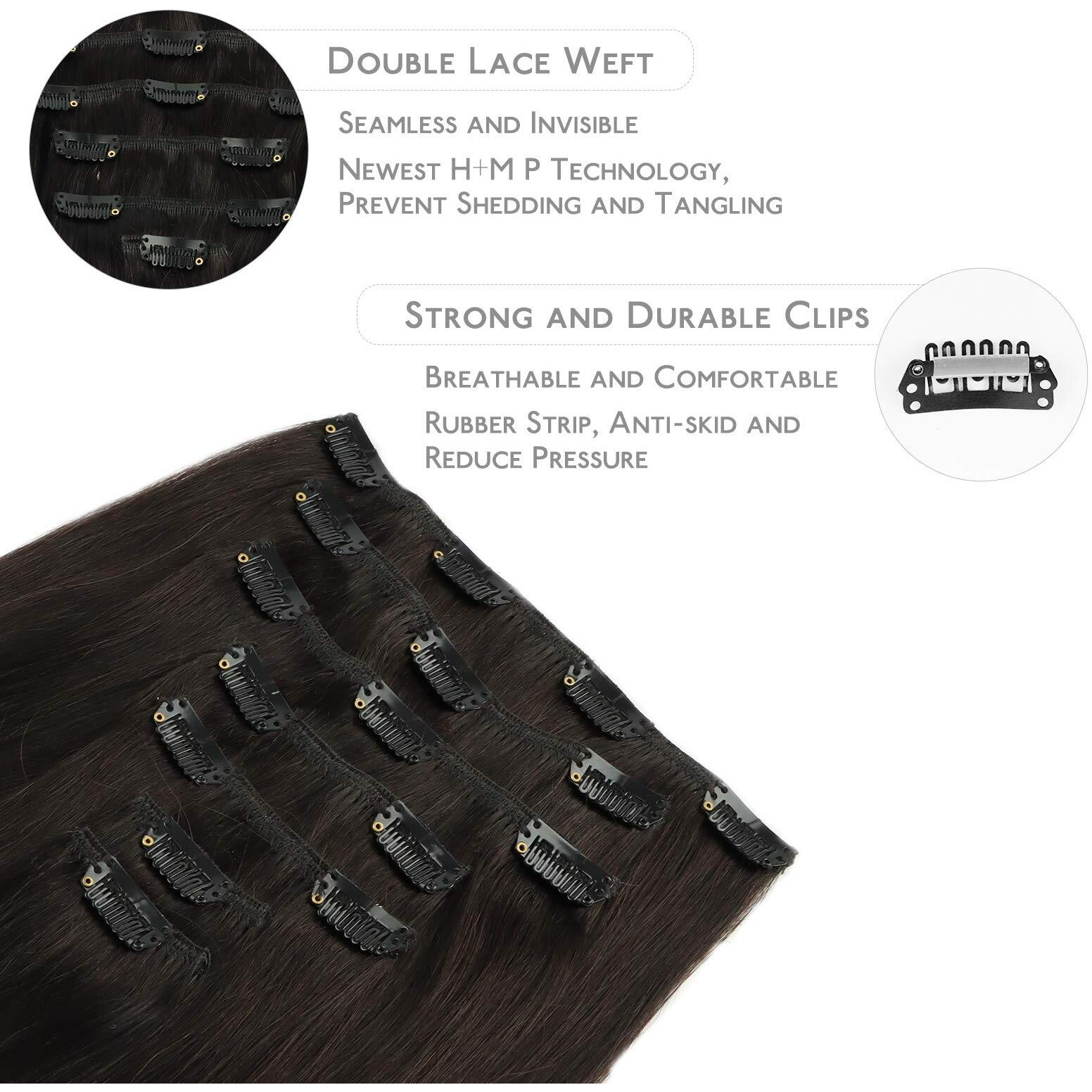 Wennalife Clip In Hair Extensions Real Human Hair  18 Inch 120G 7Pcs Human Hair Extensions Clip In Human Hair  Dark Brown Hair Extensions Clip In Real Hair Coloured Remy Human Hair Extensions