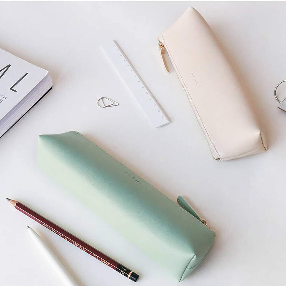 Doraking Pencil Bag Pen Case Cosmetic Makeup/ Stationery Pouch Bag Case/Pu Leather Small Pouch Students Stationery Pouch Zipper Bag For Pens  Pencils  Markers (Apricot)