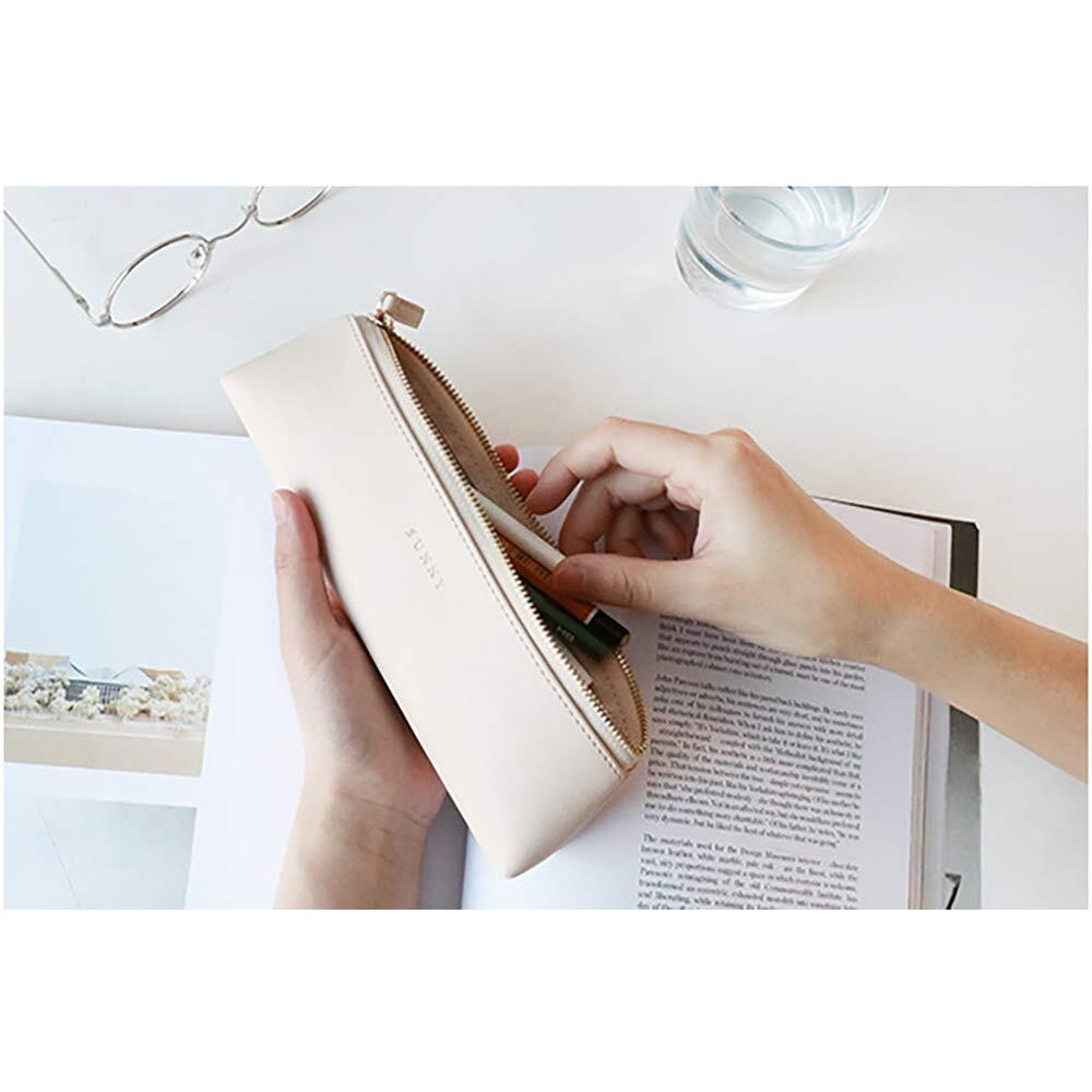 Doraking Pencil Bag Pen Case Cosmetic Makeup/ Stationery Pouch Bag Case/Pu Leather Small Pouch Students Stationery Pouch Zipper Bag For Pens  Pencils  Markers (Apricot)