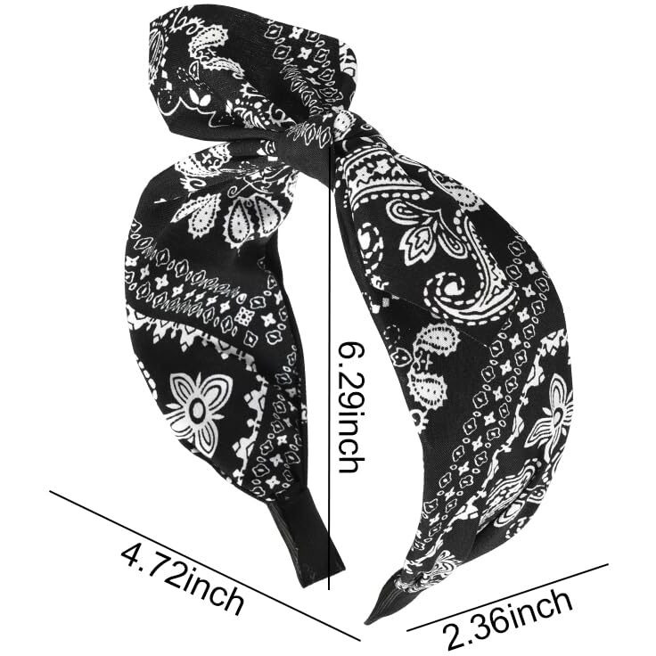 Bandana Headband Knotted Bow Headbands For Women Boho Hair Bands Hairband With Bow Rabbit Ear Head Bands Paisley Bandana Headbands For Women Girls Black Bowknot Headband Bandana Hairband Accessories