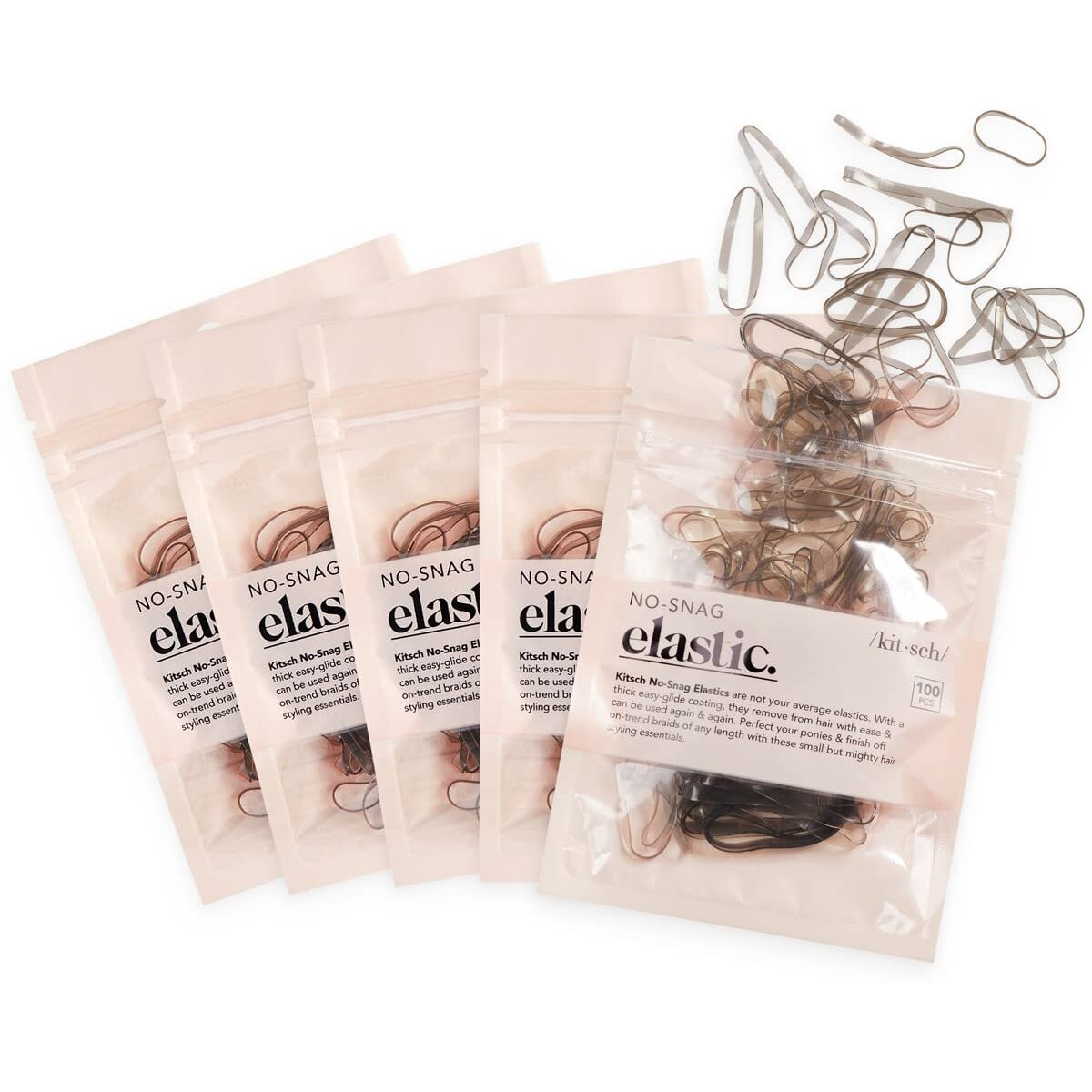 Kitsch No Snag Small Elastic Hair Ties - Rubber Bands For Hair | Baby Hair Ties & Small Hair Ties | Hair Rubber Bands & Elastic Hair Bands | Hair Elastics For Women's Hair - 5Pack  500Pcs (Brown)