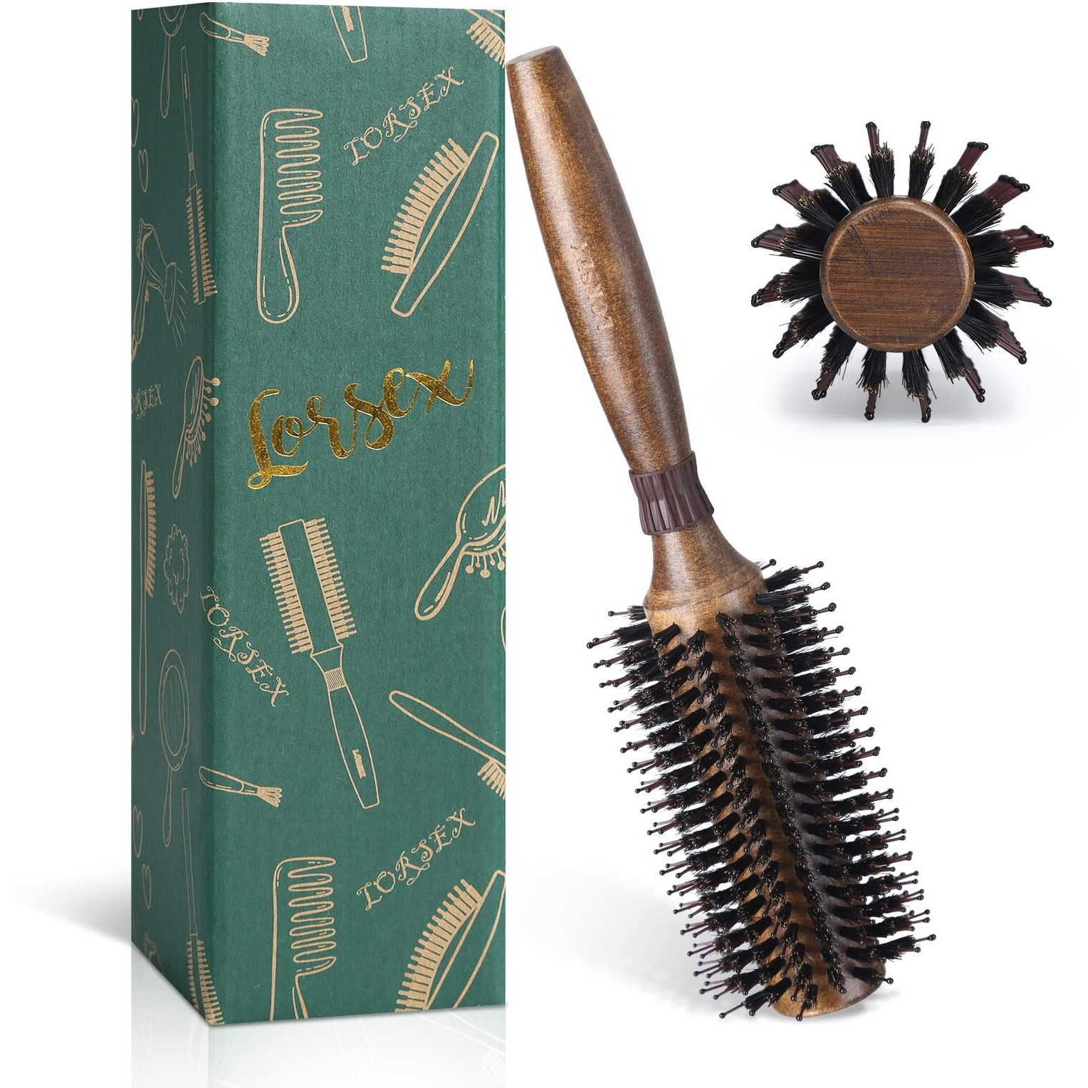 Round Brush For Blow Drying  Lorsex Boar Bristle Hair Brush For Women Men  Round Hairbrush For Add Shine/Volume  Minimize Damage (2.4Inch)