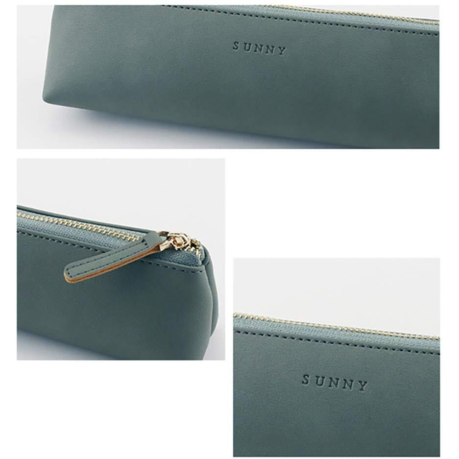 Doraking Pen Case Cosmetic Makeup Bag  Stationery Pouch Pu Leather Small Pencil Pouch Students Zipper Bag For Pens  Pencils  Markers (Dark Green)