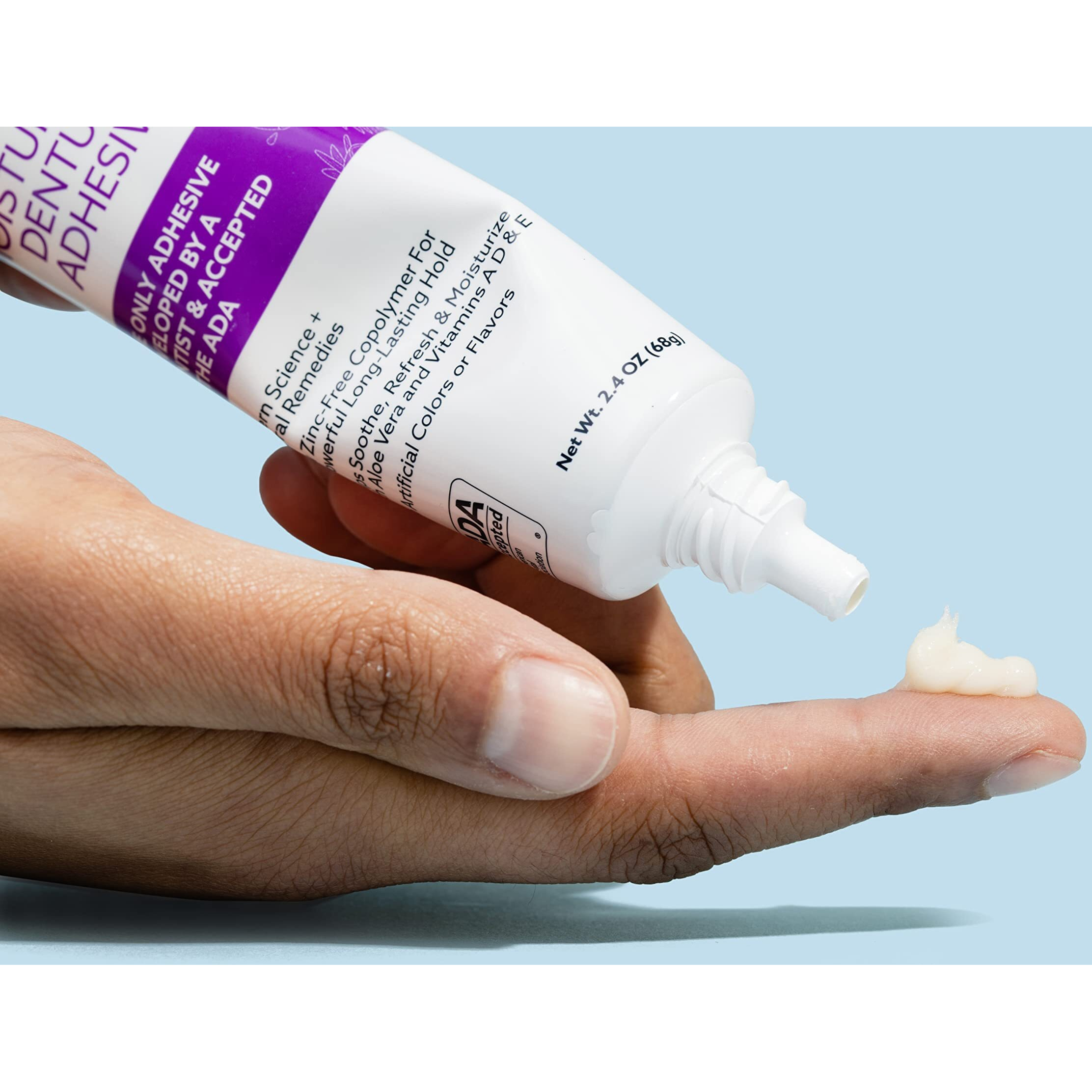 Dr. B Dental Solutions Adhesadent Moisturizing Denture Adhesive - Secure Denture Glue With Strong Grip & Natural Taste - Zinc-Free Dental Adhesive For Dentures  Overdentures - 2.4 Oz