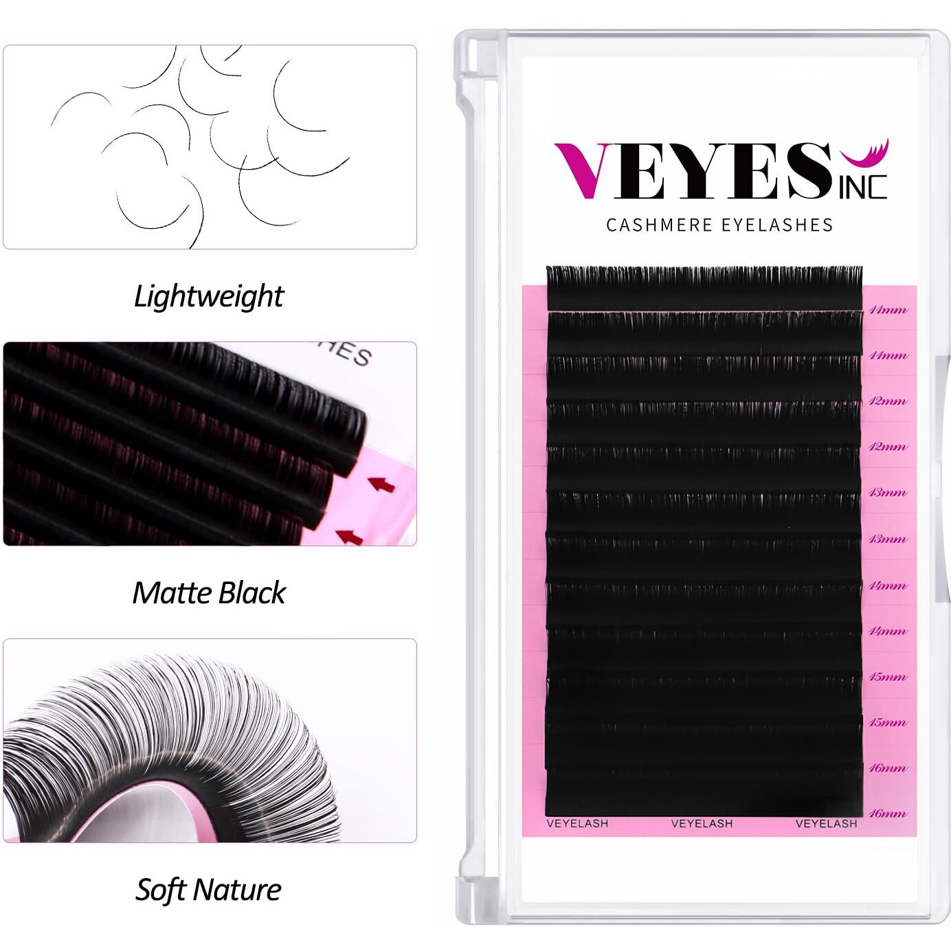 Veyes Inc Cashmere Volume Lash Extensions C Cc D Dd Ld L B J M Curl 0.03-0.20 Thickness  Super Matte Black Individual Eyelashes Tray  Professional Supplies For Lash Techs (0.05 Cc 15-20Mm)