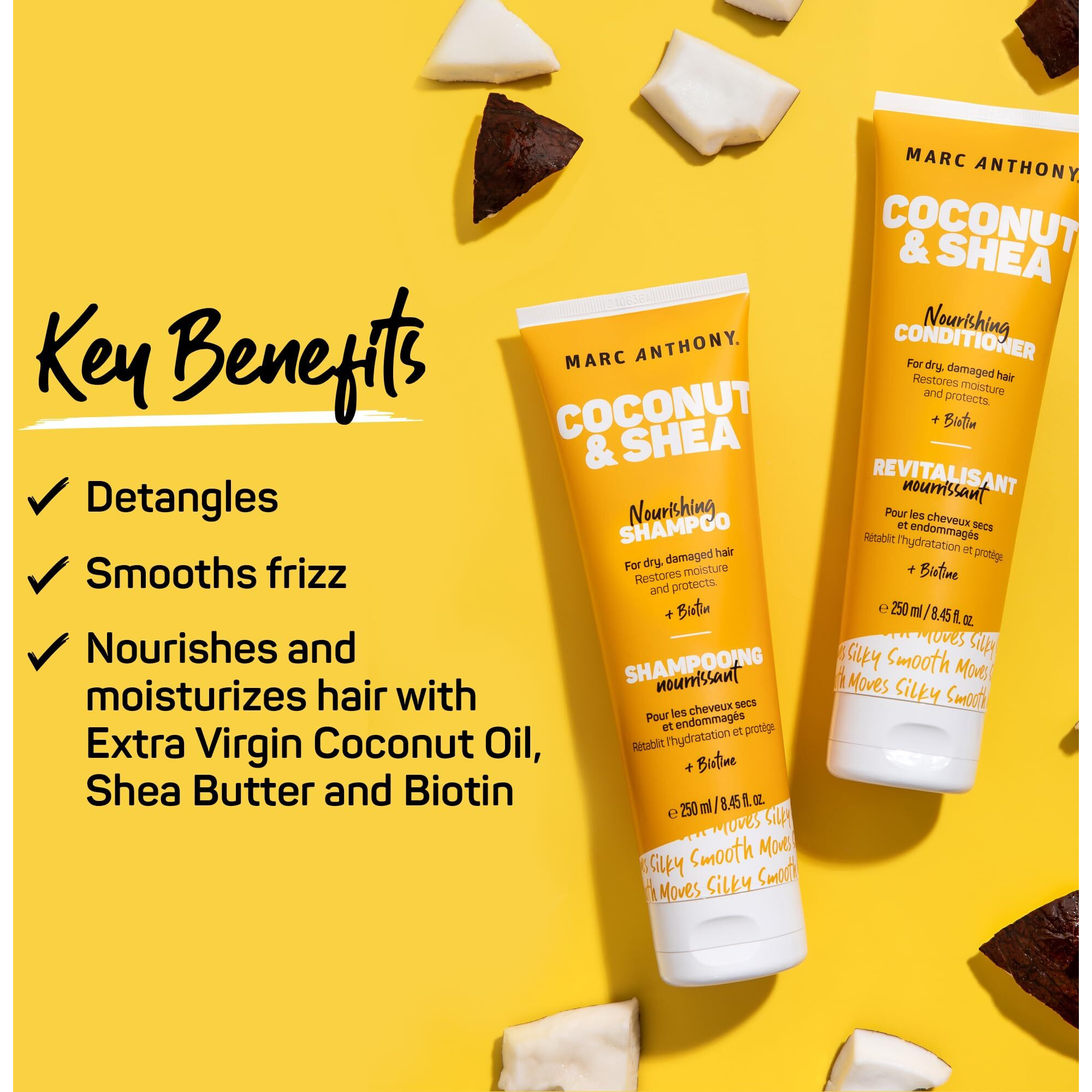 Marc Anthony Volumizing Shampoo And Conditioner Set With Coconut Oil & Shea Butter - Nourishing & Hydrating Haircare Infused With Biotin For Dry & Damaged Hair - Restore Moisture & Protects Hair