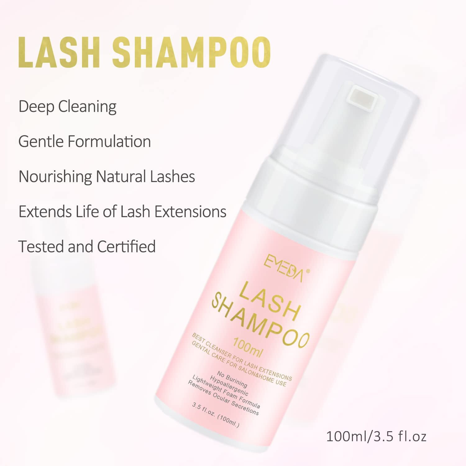 Emeda Lash Shampoo Kit For Extensions - 100Ml Gentle Foam Lash Cleanser  Oil-Free Cleaner For Wash Eyelash Bath With Rinse Bottle Lash Brush