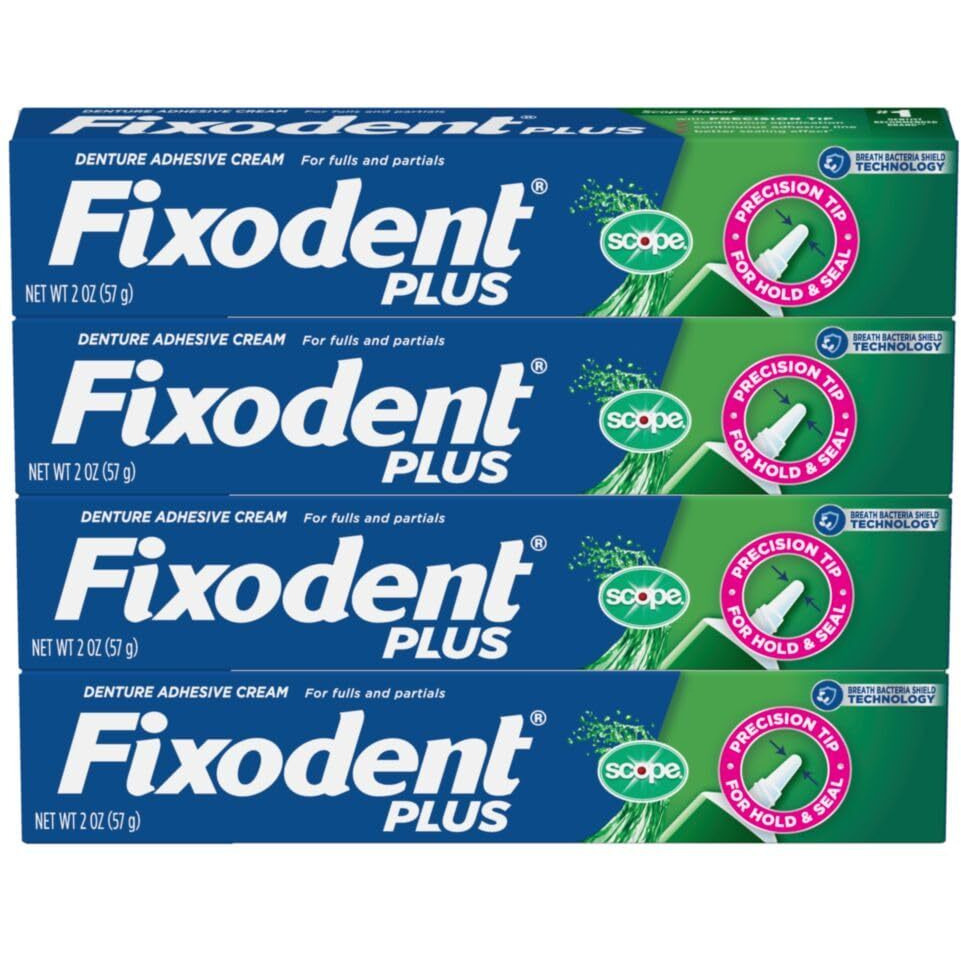 Fixodent Plus Scope Secure Denture Adhesive 2.0Oz (Pack Of 4)