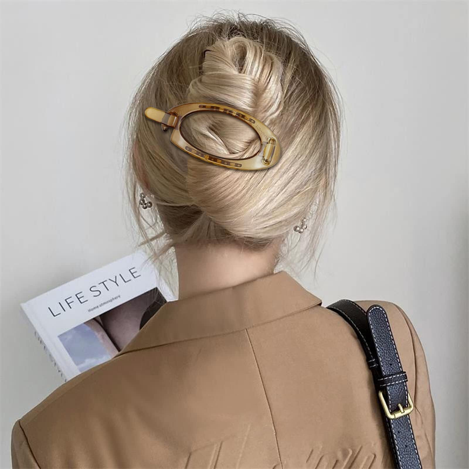 6 Pcs French Oval Hair Barrette Clip Plastic Bun Ponytail Holder Strong Hold Grip Hair Clips Closure Hairpin No Metal Hair Accessories For Women Girls