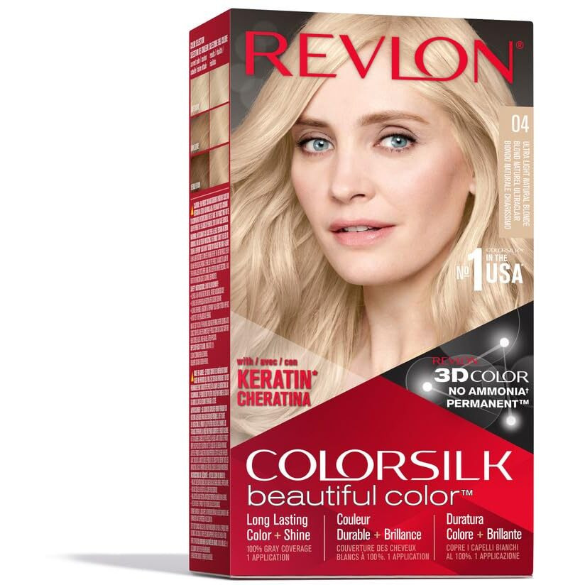 Revlon Permanent Hair Color  Permanent Hair Dye  Colorsilk With 100% Gray Coverage  Ammonia-Free  Keratin And Amino Acids  04 Ultra Light Natural Blonde  4.4 Oz (Pack Of 1)