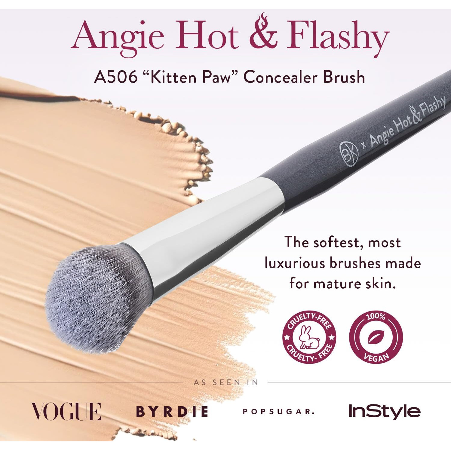 Bk Beauty Brushes - Angie Hot & Flashy A506 Concealer - Viral "&quotKitten Paw"" Face Brush - Under-Eye Concealing And Contouring - Makeup Brushes