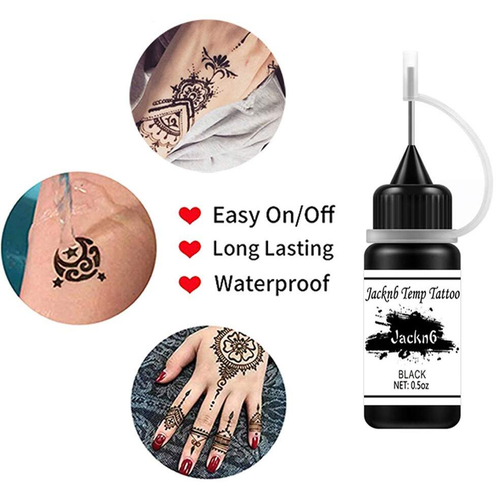 Jacknb Temporary Tattoo Kit Freehand Ink Semi Permanent Tattoo Jagua Gel 40 Pcs Free Stencils Diy Fake Freckles Temp Tattoos For Women Kids Men - Full Kit 4 Bottles