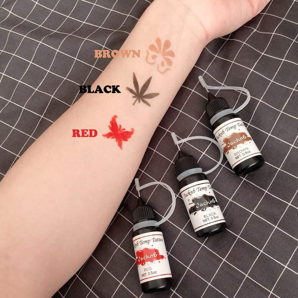 Jacknb Temporary Tattoo Kit Freehand Ink Semi Permanent Tattoo Jagua Gel 40 Pcs Free Stencils Diy Fake Freckles Temp Tattoos For Women Kids Men - Full Kit 4 Bottles