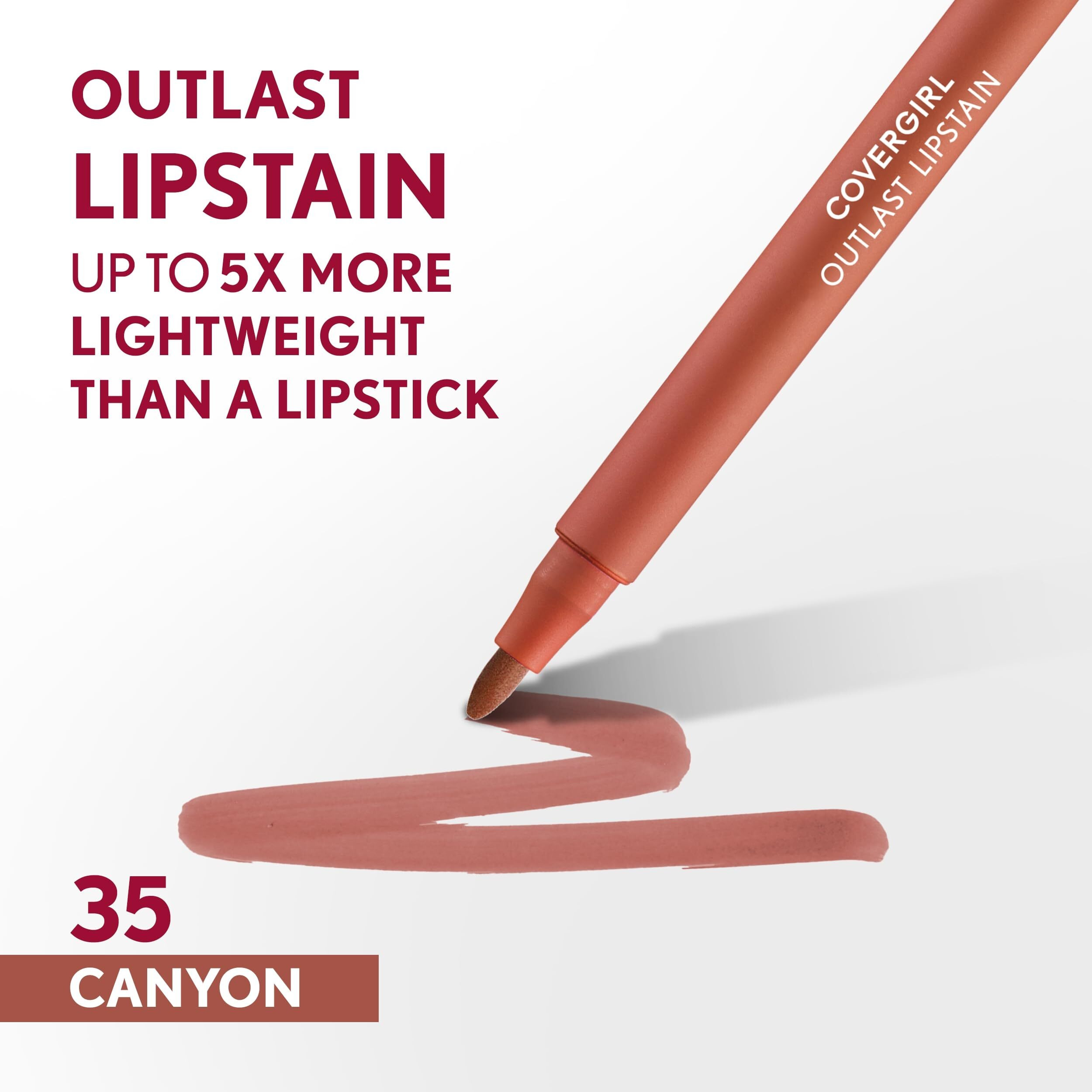 Covergirl Outlast  35 Canyon  Lipstain  Smooth Application  Precise Pen-Like Tip  Transfer-Proof  Satin Stained Finish  Vegan Formula  0.06Oz