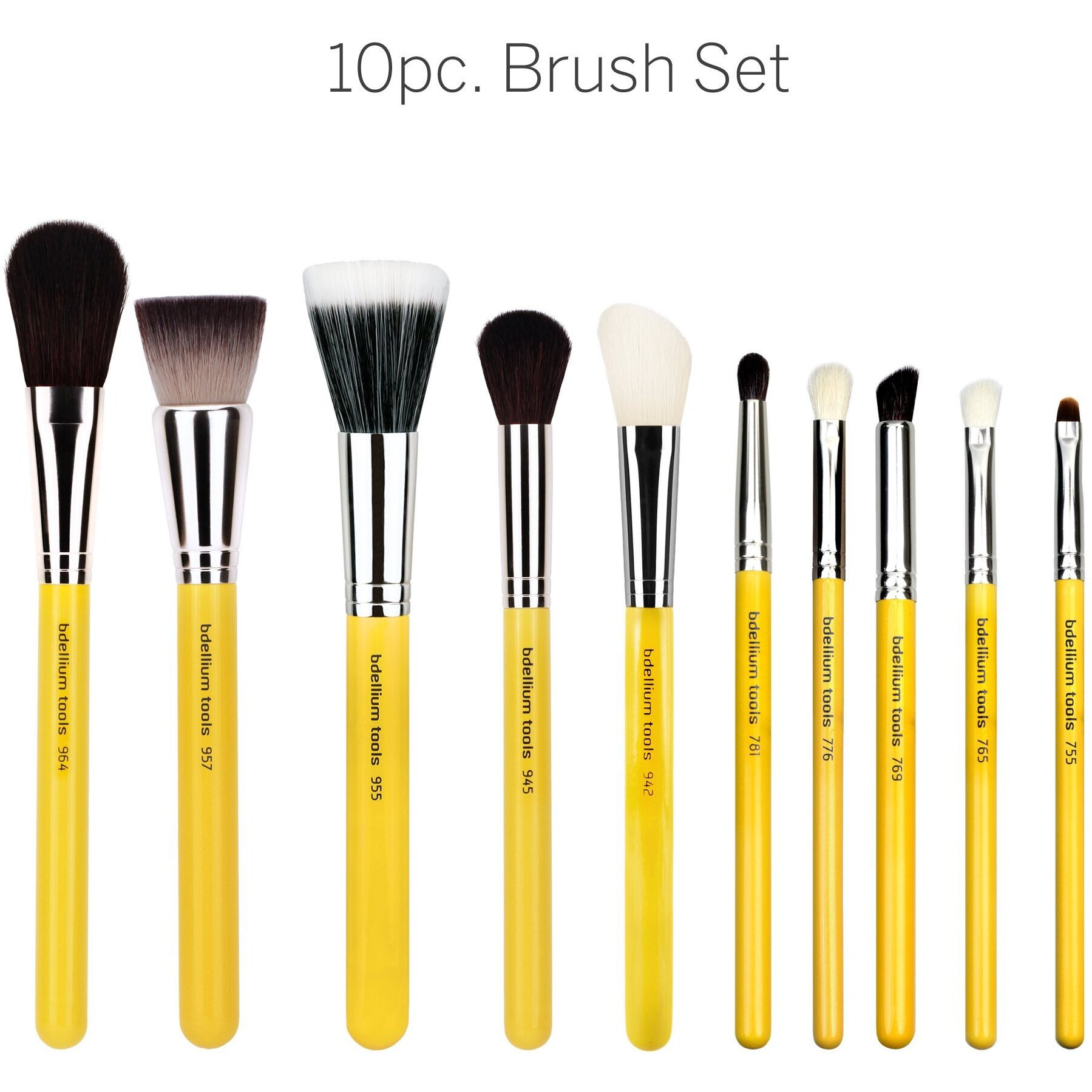 Bdellium Tools Studio Mineral 10Pc. Brush Set With Roll-Up Pouch - Designed For Use With Mineral Makeup (Yellow  1Pc)