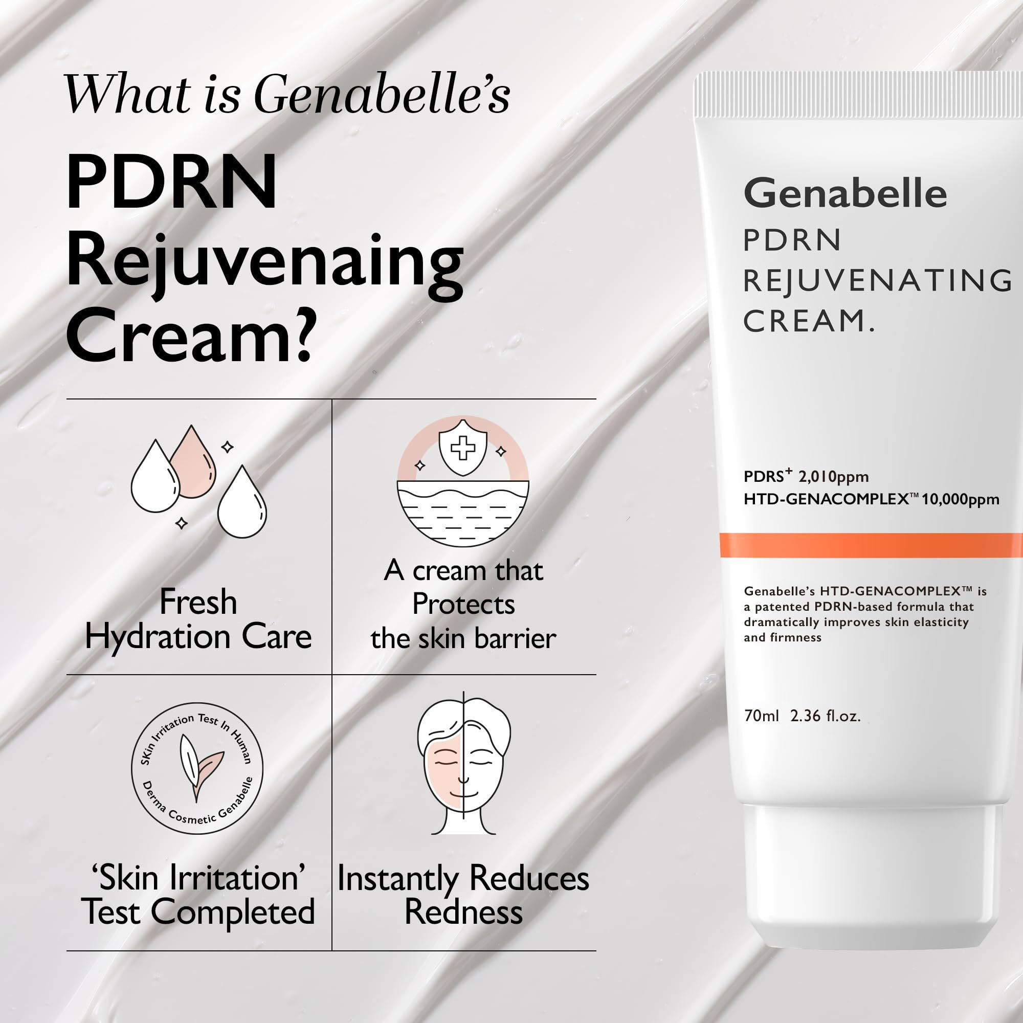 Genabelle Pdrn Rejuvenating Cream - Lightweight Moisturizer With Pdrn  Cica  Hyaluronic Acid - Nourishing  Hydrating  And Soothing Formula - 2.36 Fl.Oz