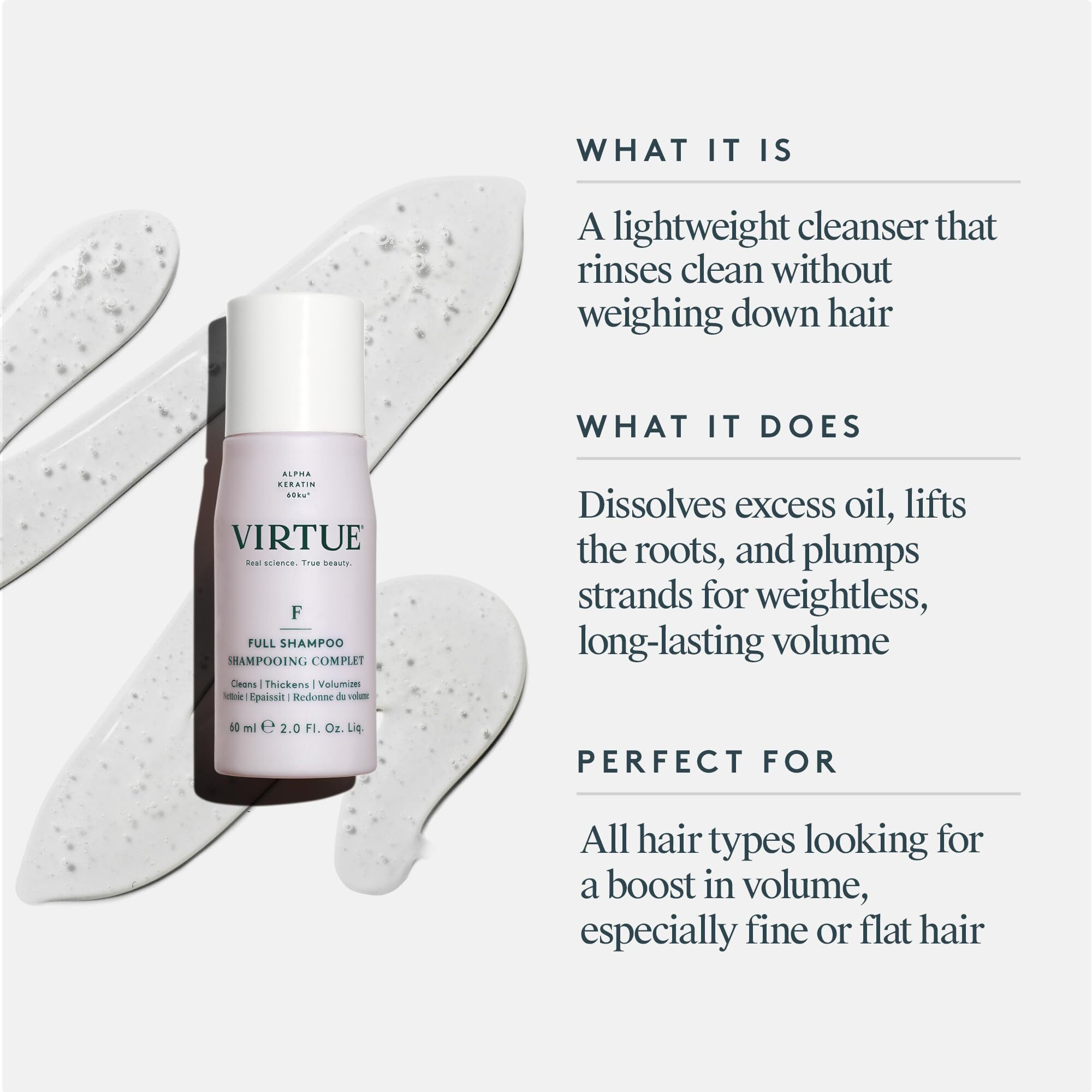 Virtue Full Sulfate Free Volumizing Shampoo Thickens Hair  Safe For All Hair Types  Color Safe