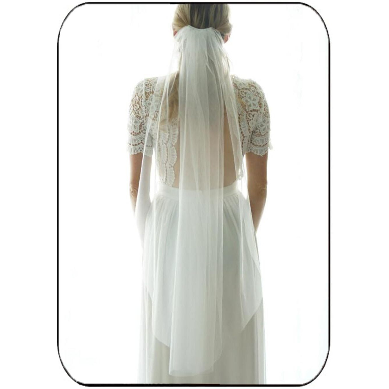 Heread 1 Tier Bride Wedding Veil Fingertip Length Short Bridal Tulle Veils With Comb And Cut Edge (Ivory  39.4"")
