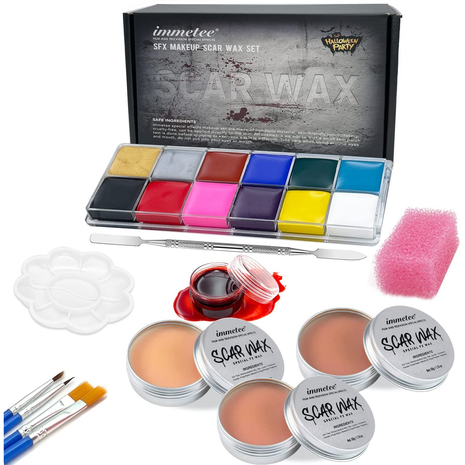Immetee Scar Wax Sfx Makeup Kit  Face & Body Paint  Christmas Halloween Makeup Kit  Fake Blood  Painting Brushes  Spatula  Stipple Sponge  Stage Theatrical Party Cosplay  Carnival