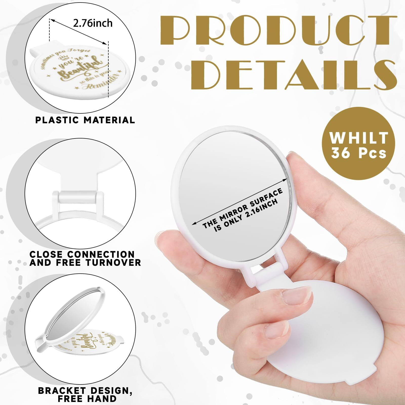 Gulfmew 36 Pcs 2.76 Inch Inspirational Compact Mirror Bulk Party Favors Purse Small Mirror Pocket Mini Gifts For Women Adult Coworker Mother 's Day Teacher Graduation Friends (White)