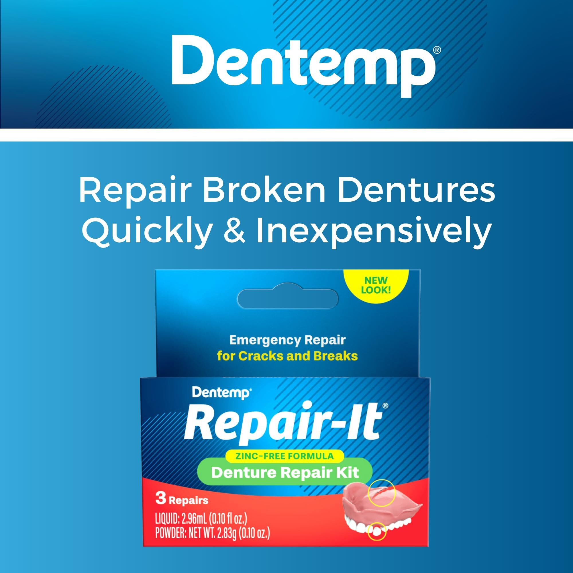 Dentemp Repair Kit - Repair-It Advanced Formula Denture Repair Kit (Pack Of 3) - Denture Repair Kit Repairs Broken Dentures - Denture Repair To Mend Cracks & Replace Loose Teeth