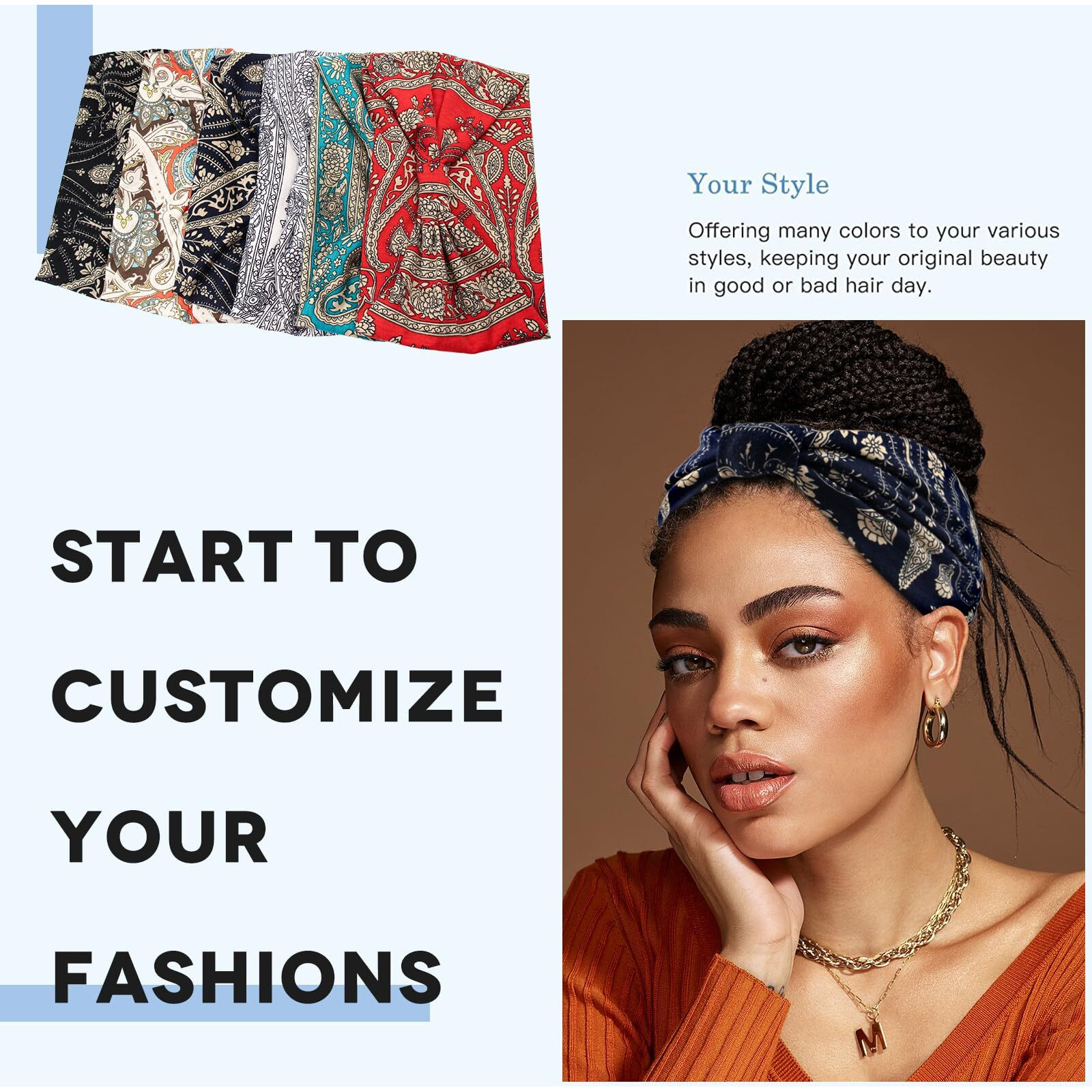 Yeshan Wide Headbands For Women Boho Knotted Head Wraps Turbans Non Slip Bandana Headbands Sport Yoga Workout Stretchy Hair Bands Pack Of 6