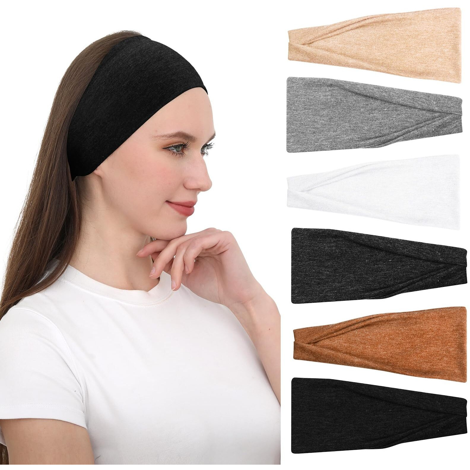 Ritoper Headbands For Women Non Slip  Wide Workout Headbands Cotton Black White Head Bands Hair Bands For Women's Hair  Thick Headbands Head Wraps For Fashion  Yoga  Running  Spa Day  Party  Travel