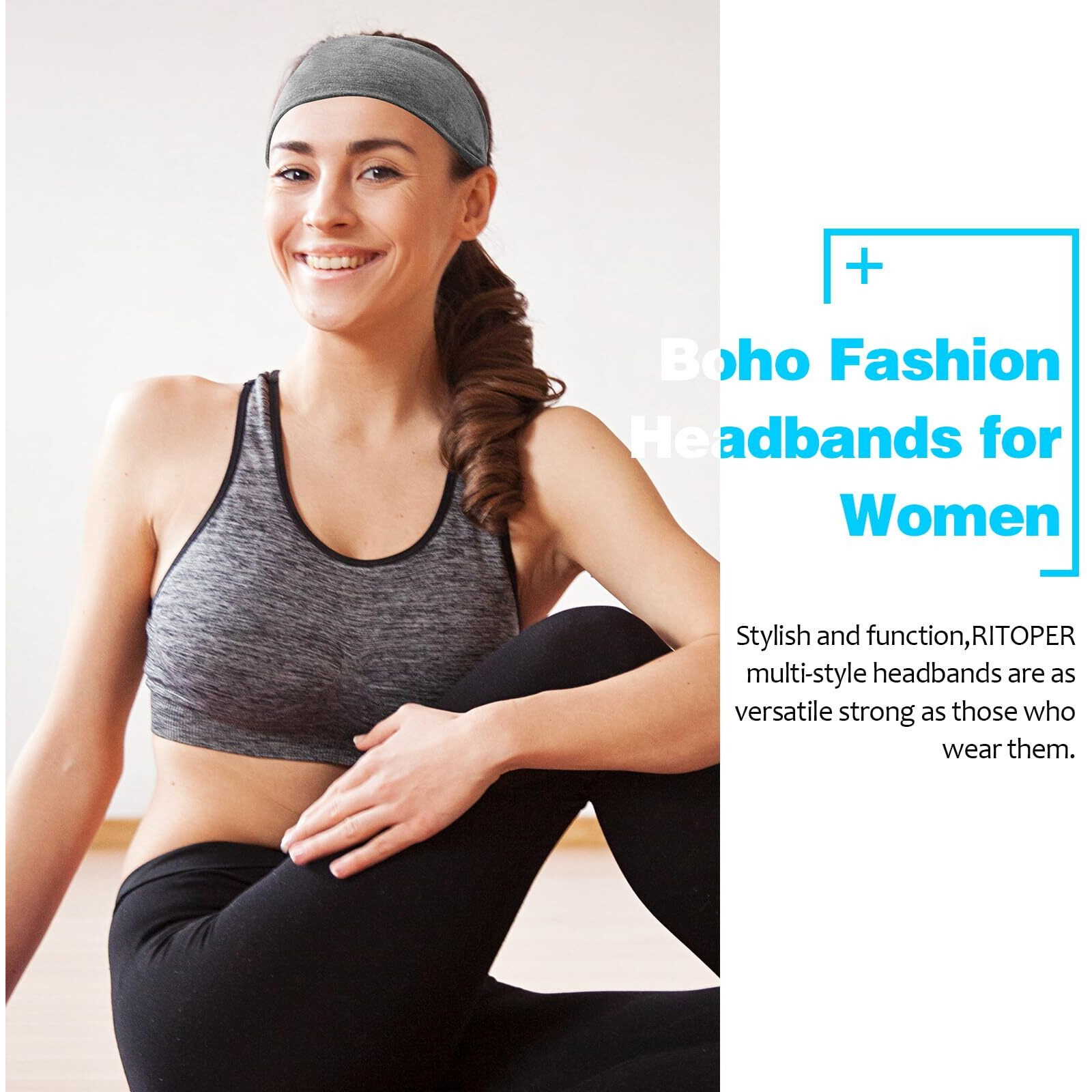 Ritoper Headbands For Women Non Slip  Wide Workout Headbands Cotton Black White Head Bands Hair Bands For Women's Hair  Thick Headbands Head Wraps For Fashion  Yoga  Running  Spa Day  Party  Travel