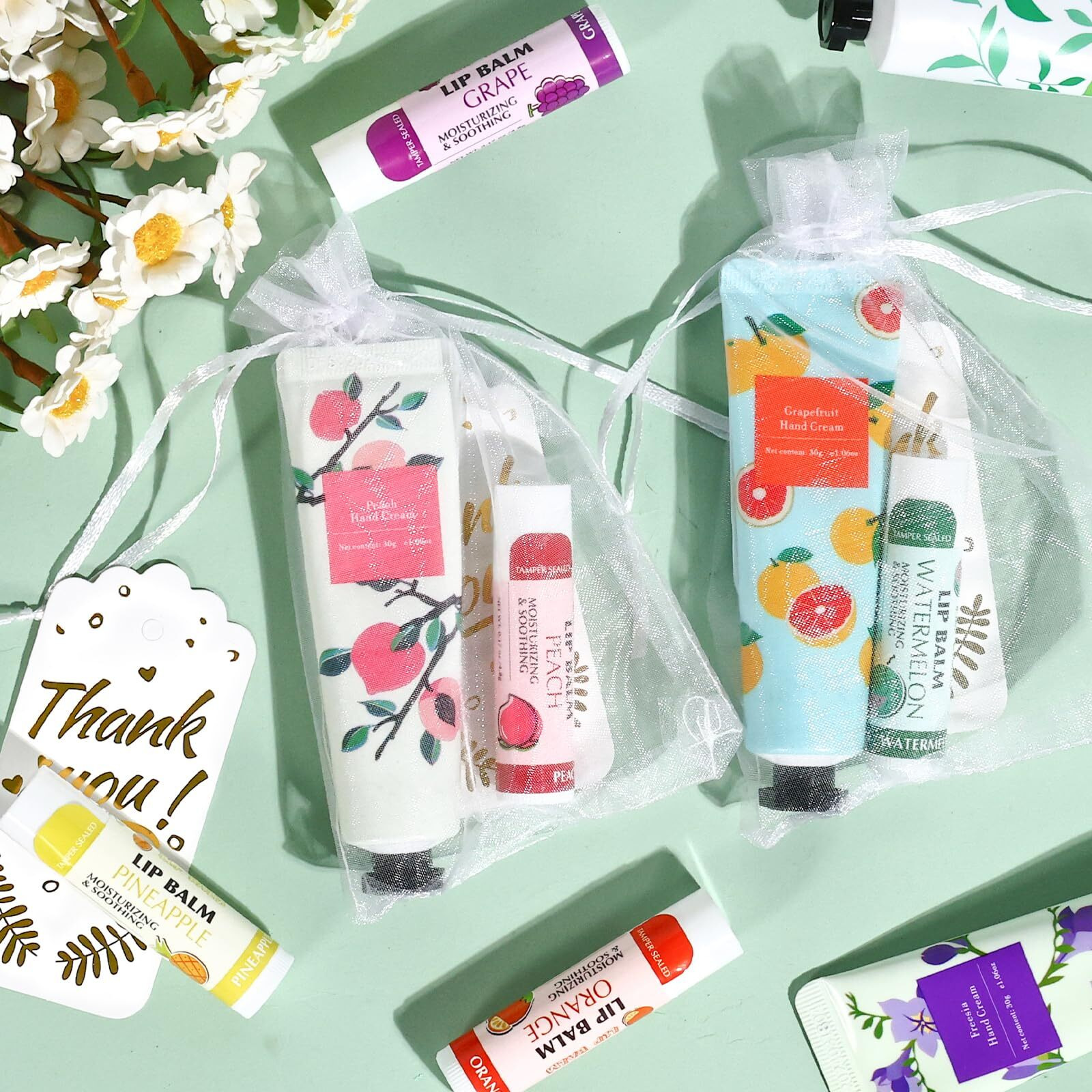 Azen 50 Sets Hand Cream And Lip Balm Set With Organza Bag Thank You Card  Baby Shower Wedding Gifts For Guests  Bridal Souvenirs For Colleagues Employee Coworkers  Party Favor For Female Friends