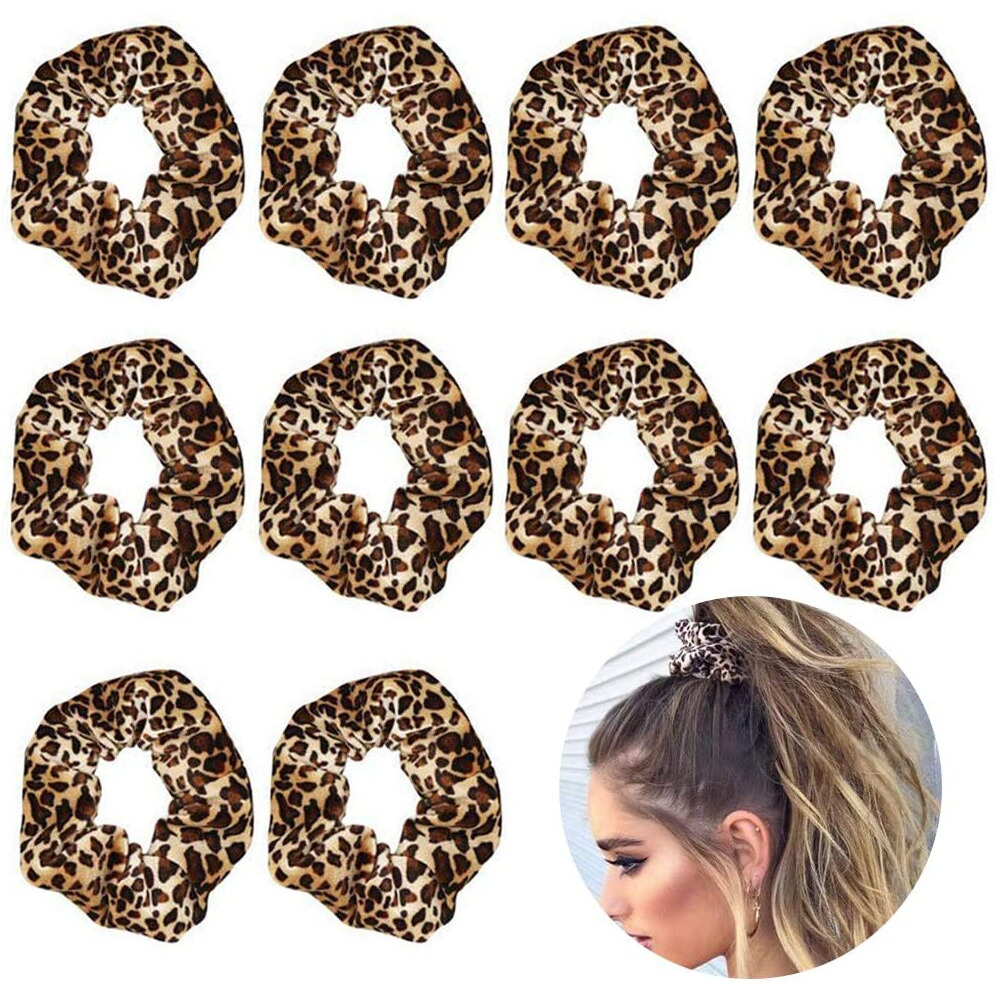 Luckycivia 10 Pcs Leopard Print Scrunchies Hair Bands  Stretch Scrunchy Hair Ties  Hair Ropes Scrunchies Hair Accessories For Women Girls (Style 1)