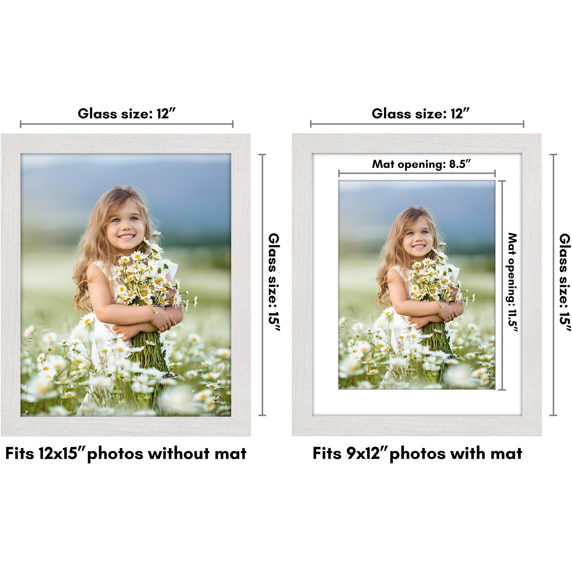 Americanflat 12X15 Picture Frame With Shatter-Resistant Glass - Use As 9X12 Frame With Mat Or 12X15 Frame Without Mat - Hudson Collection - Wide Photo Frame For Wall Display - White