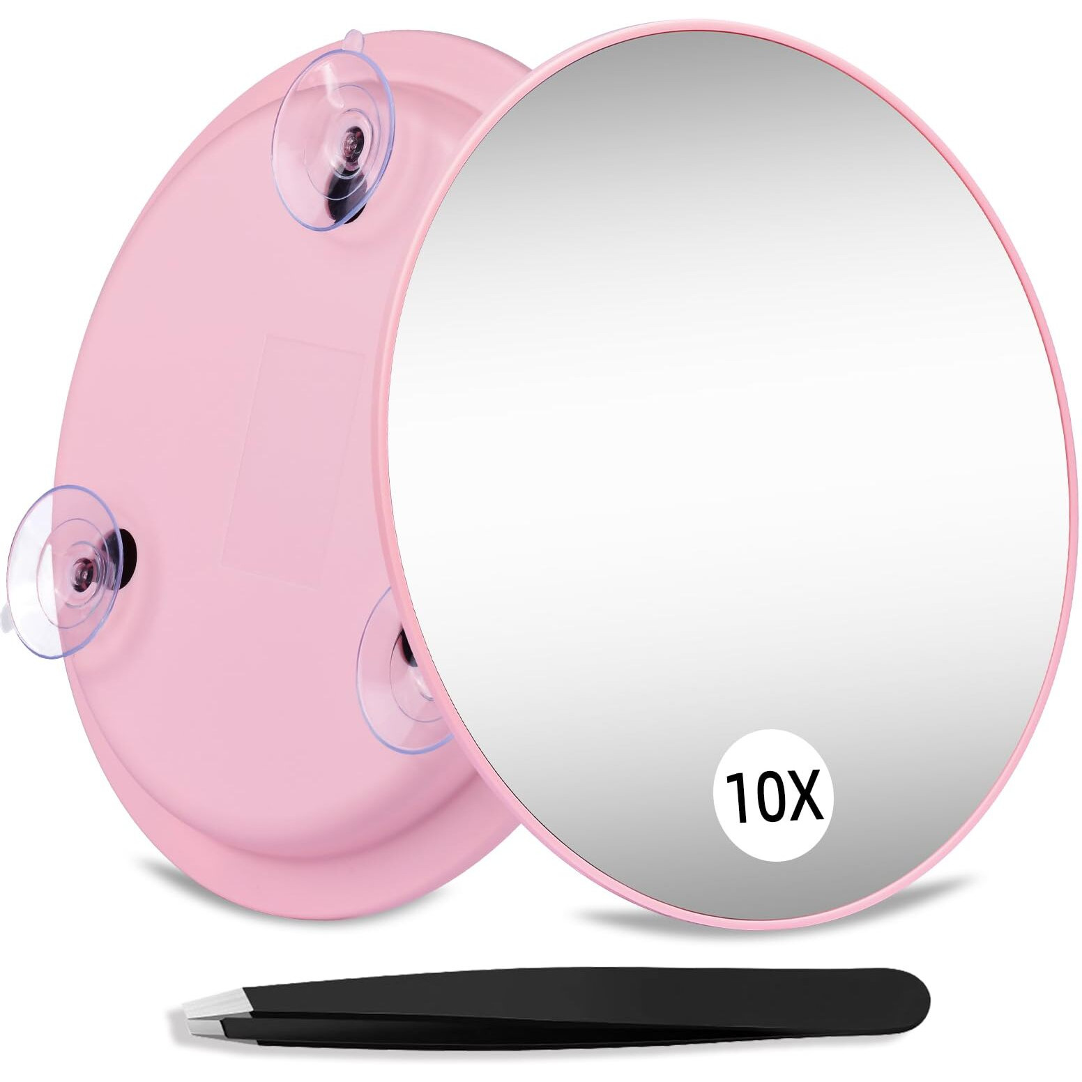 Suupvaor 10X Magnifying Mirror With 3 Suction Cups  Large 6Inch Magnified Mirror 10X Travel Round Makeup Mirror With High Magnification  Make Up Mirror With Tweezers Sets