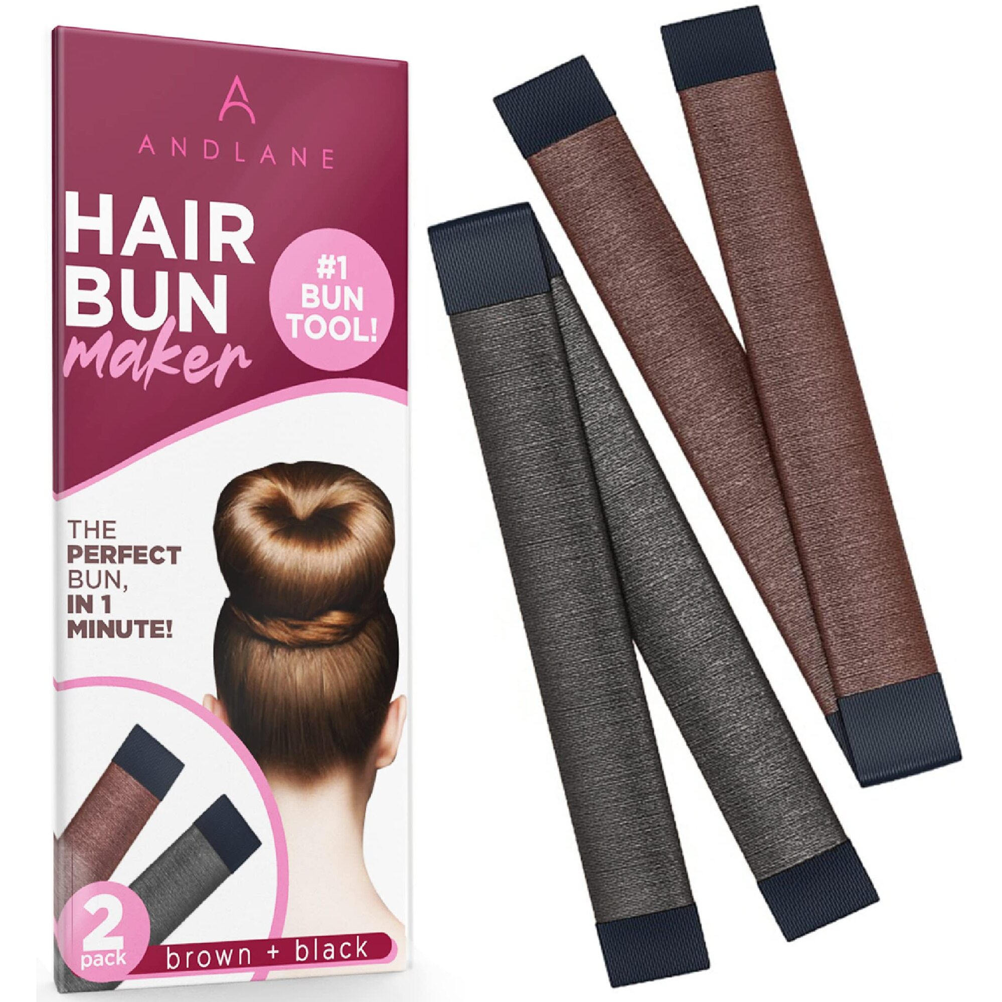 Andlane Hair Bun Maker French Twist Hair Fold Wrap Snap - Ballet Bun For Women And Kids (1 Black  1 Brown)