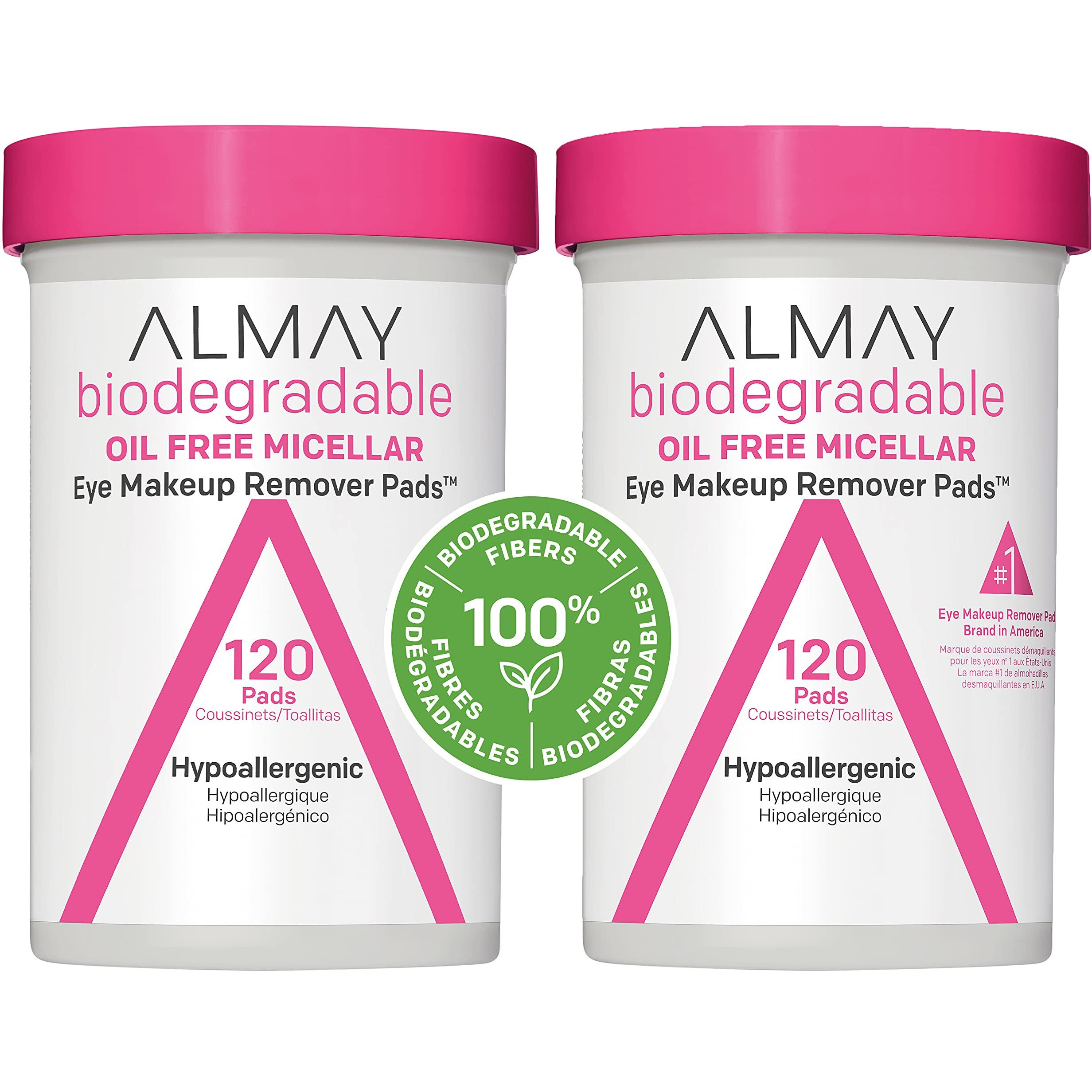 Almay Biodegradable Makeup Remover Pads  Micellar Gentle  Hypoallergenic  Fragrance-Free  Dermatologist & Ophthalmologist Tested  120 Count (Pack Of 2)