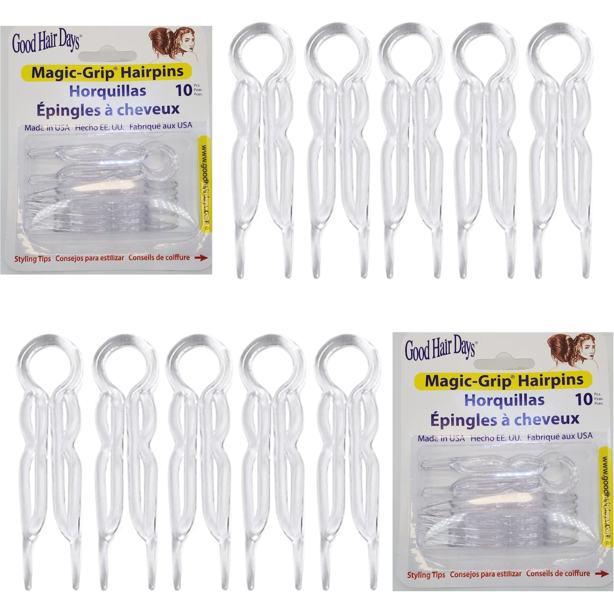 Good Hair Days Hair Pins - Plastic  U-Shaped Magic Grip Hairpins  Strong Durable Pins For Fine  Thick & Long Hair  Hair Styling Accessories  Set Of 20 (Crystal)