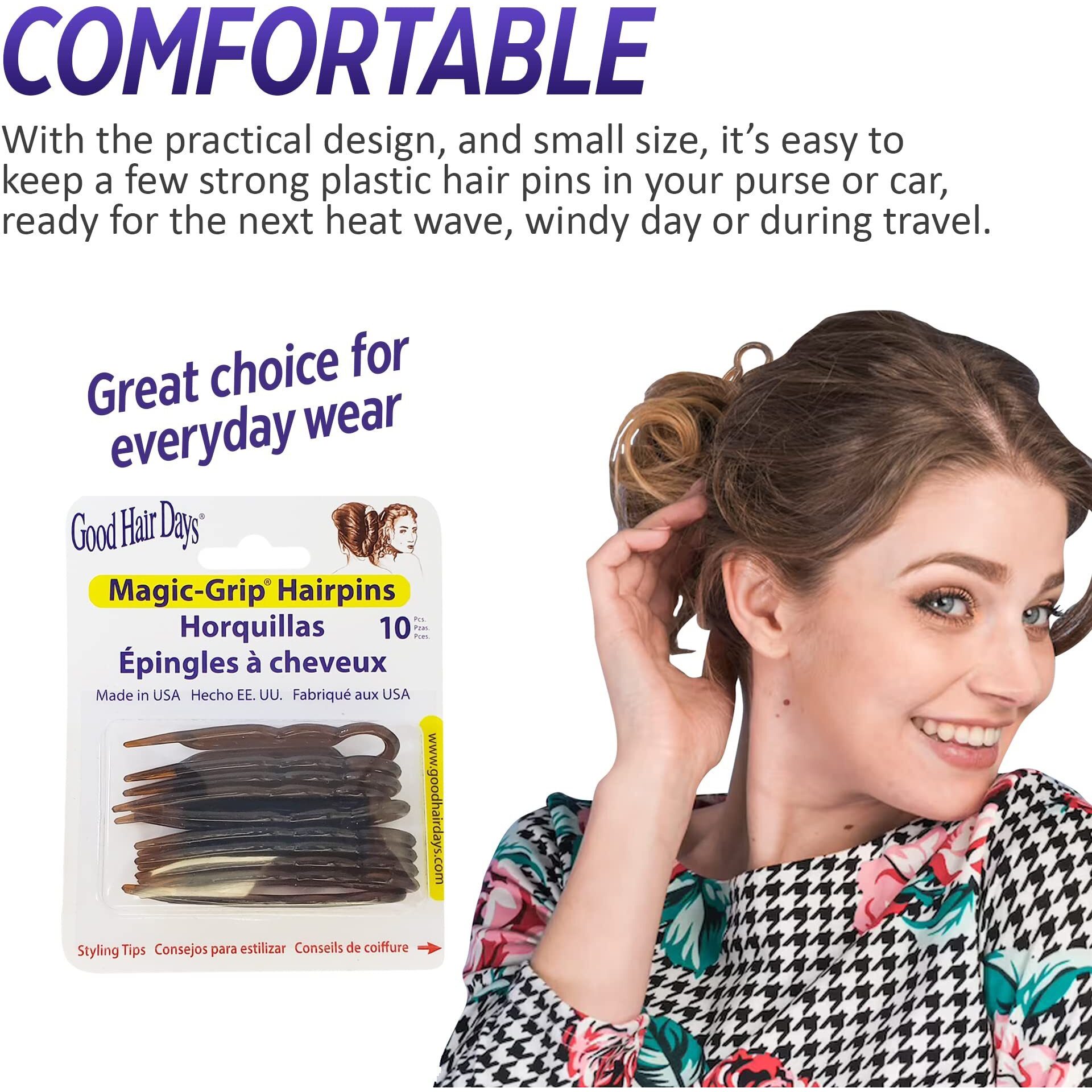 Good Hair Days Hair Pins - Plastic  U-Shaped Magic Grip Hairpins  Strong Durable Pins For Fine  Thick & Long Hair  Hair Styling Accessories  Set Of 20 (Crystal)