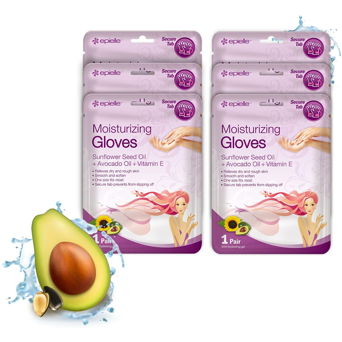 Epielle Moisturizing Hand Masks (Gloves 6Pk) For Dry Hands Spa Masks | Sunflower Seed Oil + Avocado Oil + Vitamin E  Beauty Gifts  Skincare Gifts.. Stocking Stuffers