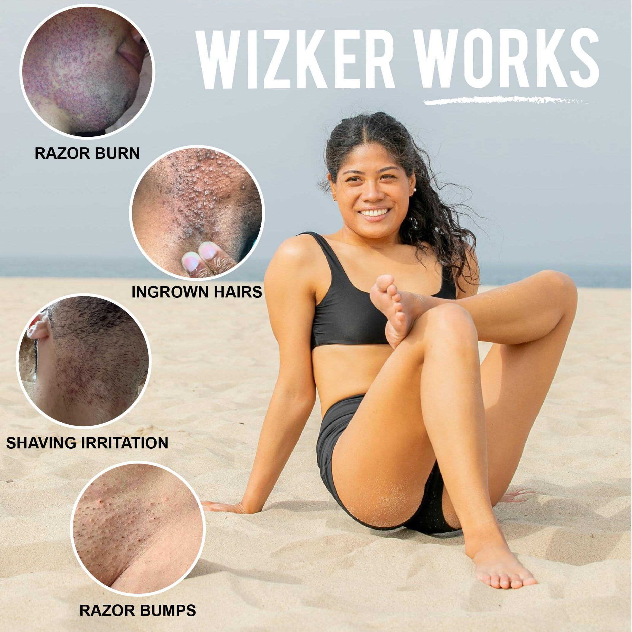 Wizker Ingrown Hair Brush  All-In-One Exfoliating Face Body Scrubber  Sensitive Skin Soft + Firm Exfoliator  Prevents Razor Bumps  Shaving Irritation  Dark Spots  Waterproof  No Disassembly Required