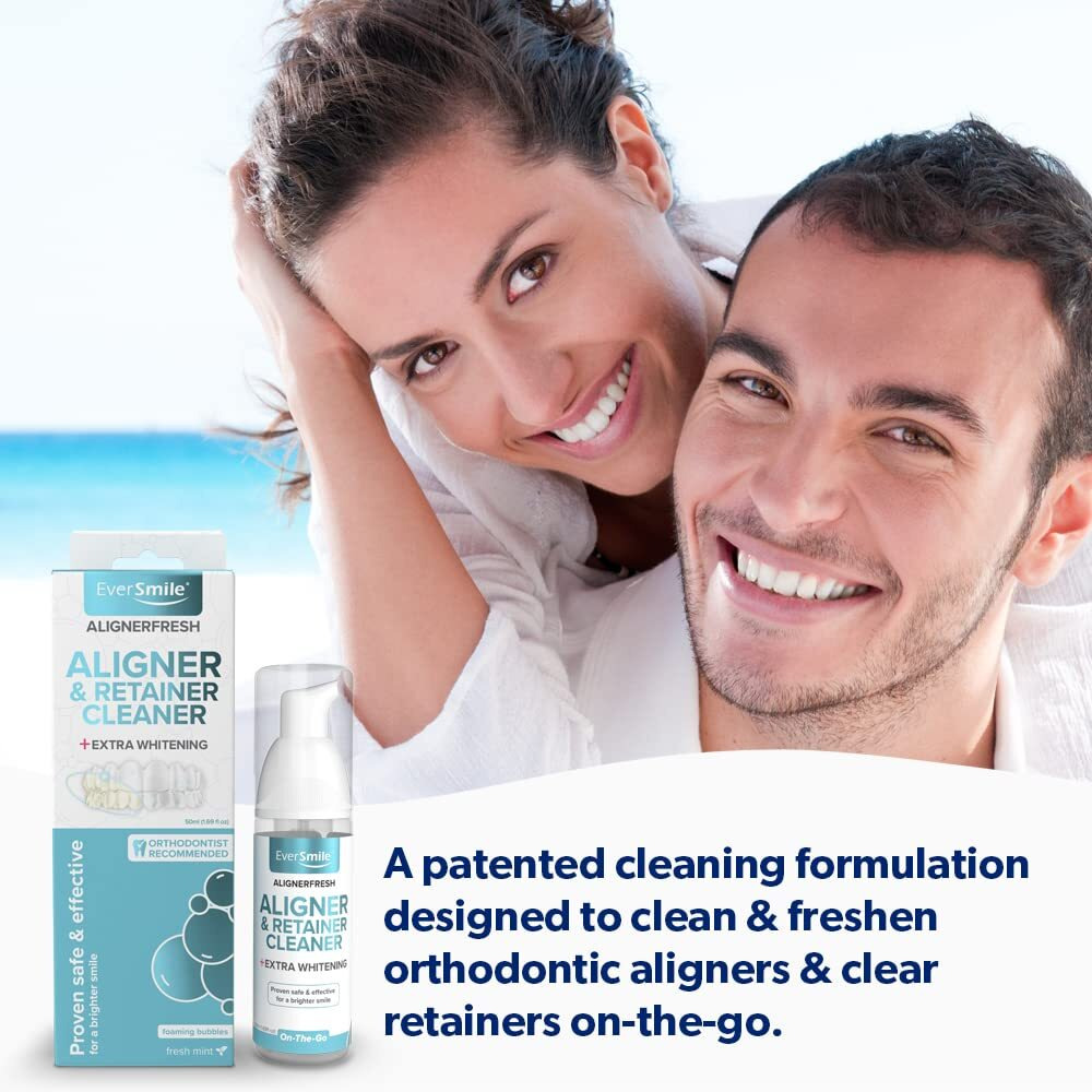 Eversmile Alignerfresh Extra Whitening Aligner & Retainer Cleaning Foam. Alignerfresh Cleaning Foam For Invisalign  Clearcorrect  Essix  Hawley Trays/Aligners. Cleans  Kills Bacteria & Whitens Teeth.