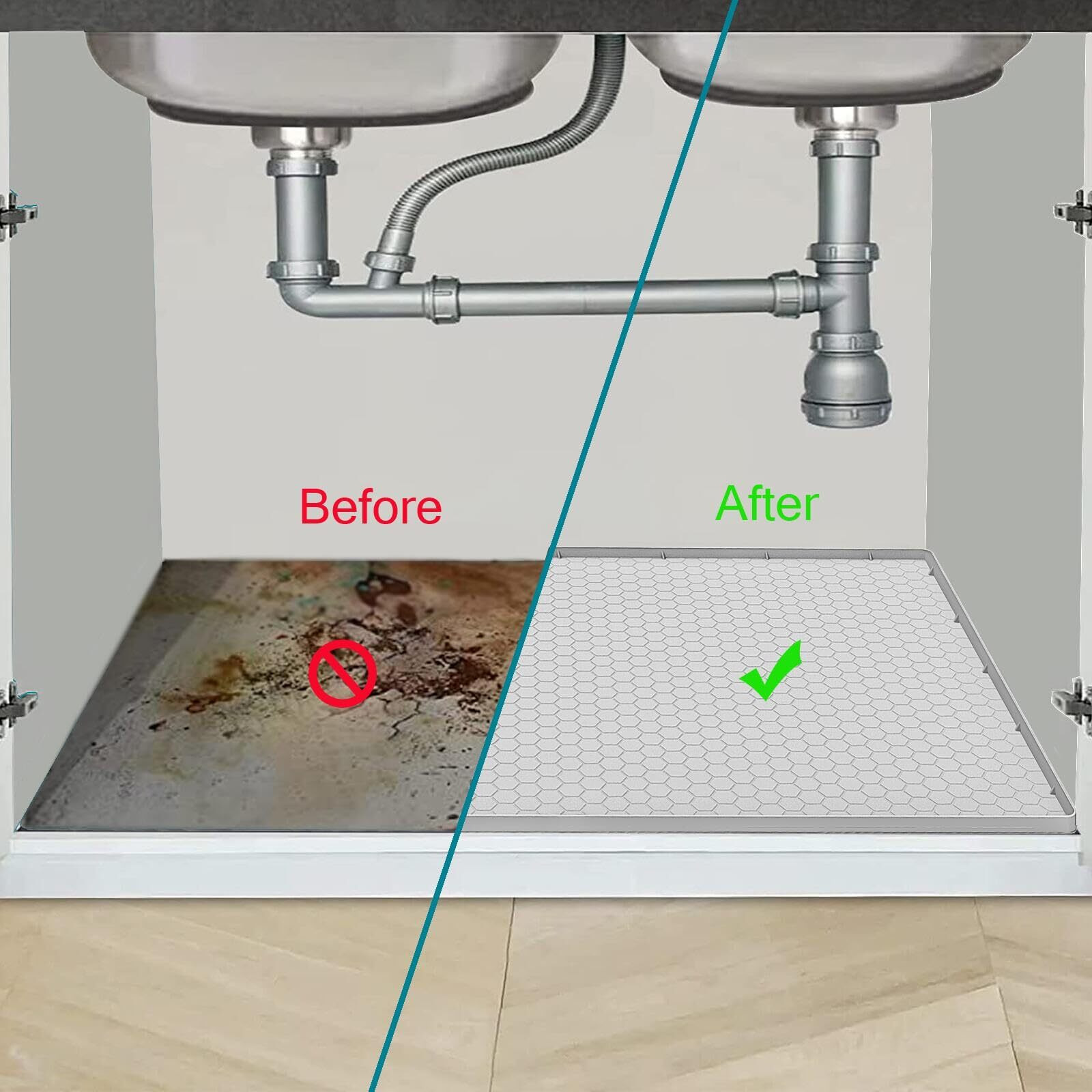 Jacooxi Under Sink Mat 25 X 19  Silicone Under Sink Mats For Kitchen Waterproof  Under Sink Liner  Light Grey