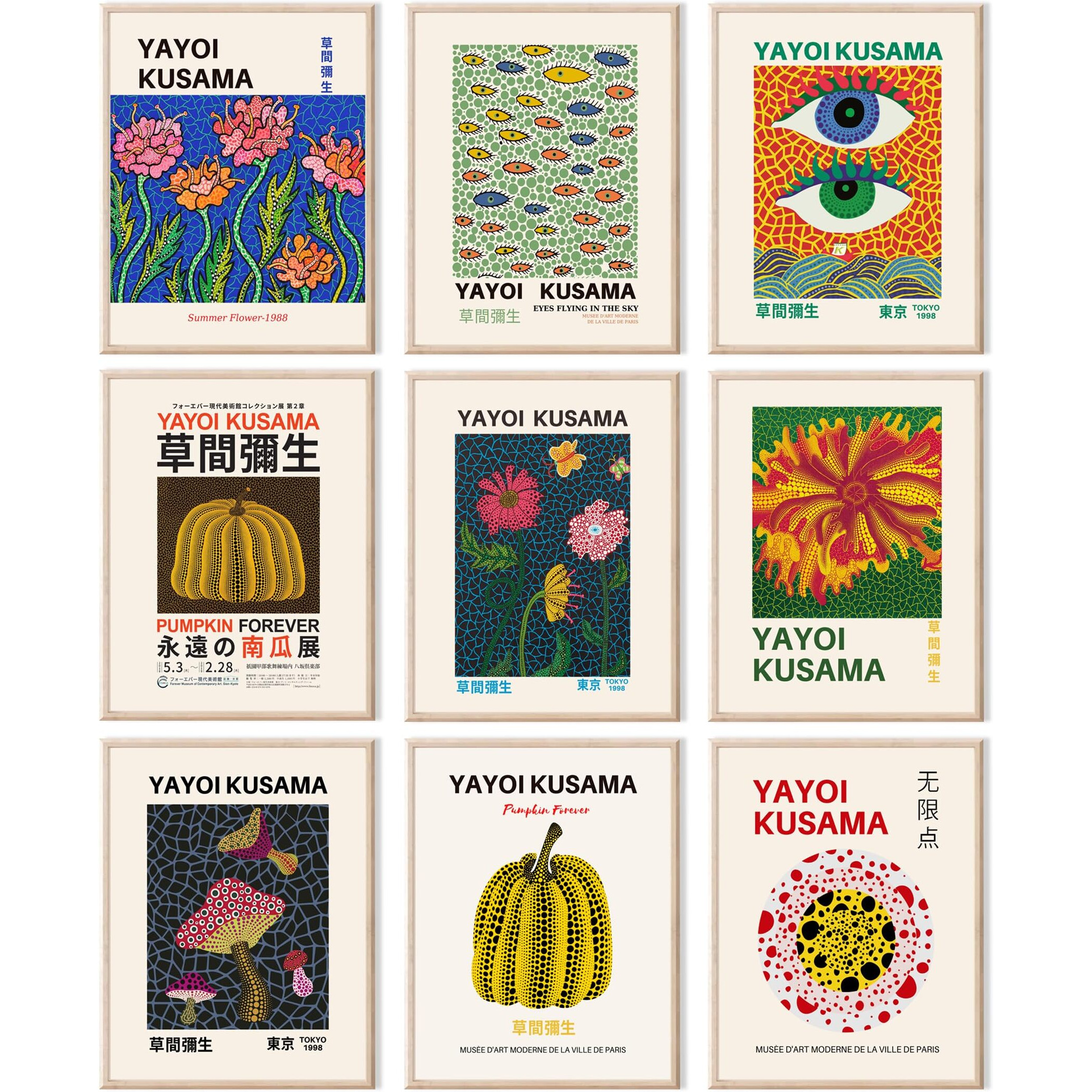 Yayoi Kusama Posters  Vintage Yayoi Kusama Wall Art Prints Gallery Exhibition Poster Set   Japanese Canvas Paintings Aesthetic Wall Decor For Bedroom Bathroom Living Room Hallway |Unframed 8"&quotX10""-