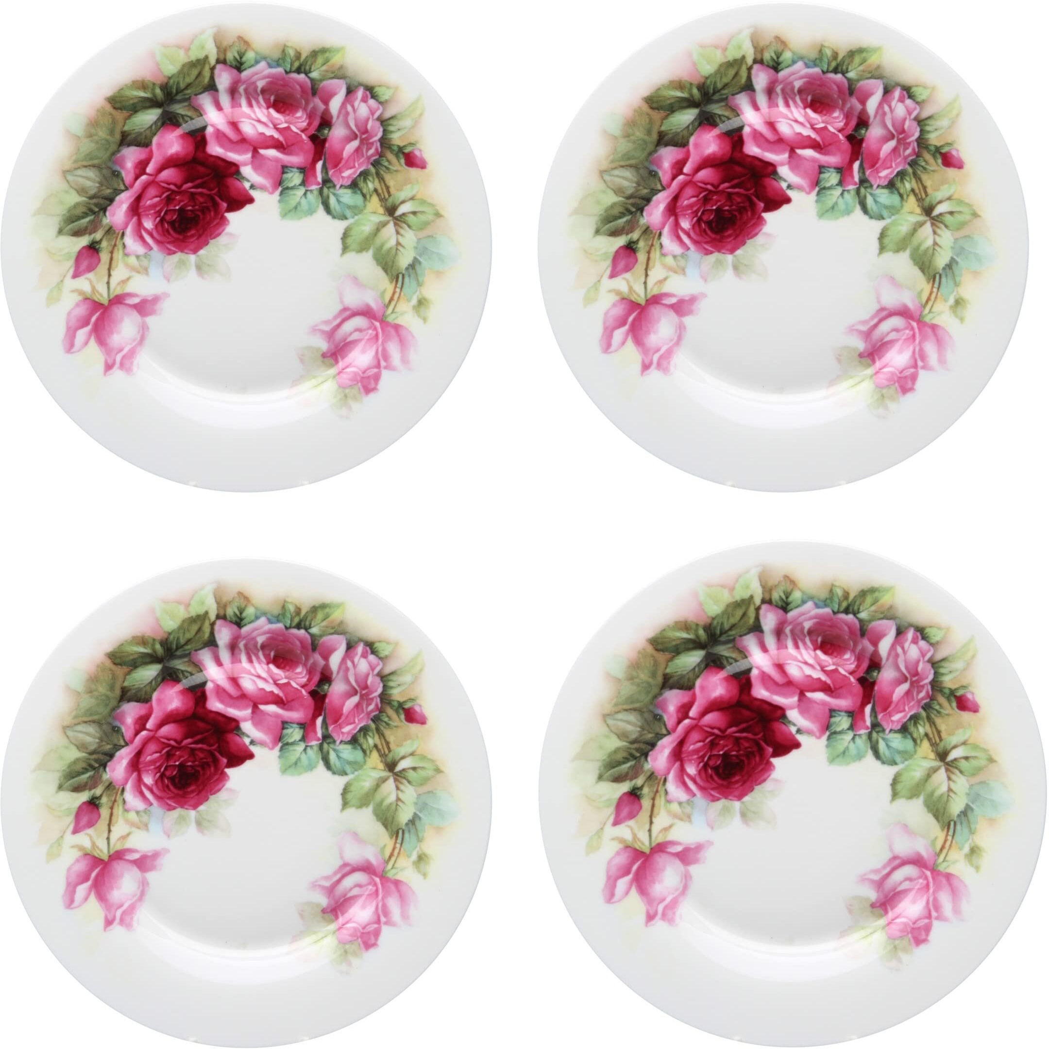 Gracie Bone China English Rose Dessert/Salad Plate 7.5-Inch (Set Of 4)