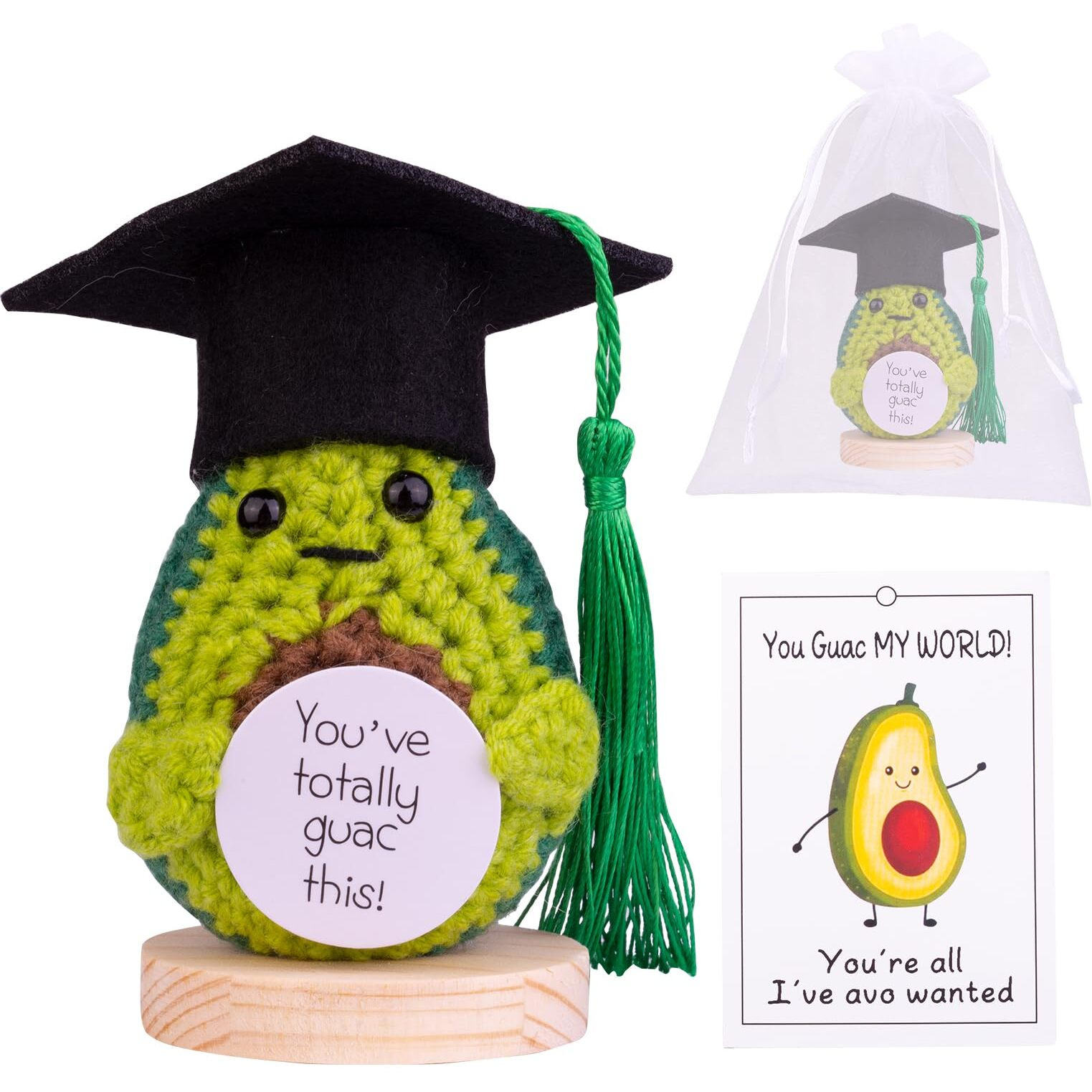 Cofubcad 2024 Graduation Gift Emotional Support Cucumber Graduation Cap Gift  Cute Knitted Crochet Cucumber Doll With Doctoral Hat Toy With Room Decoration(A2)