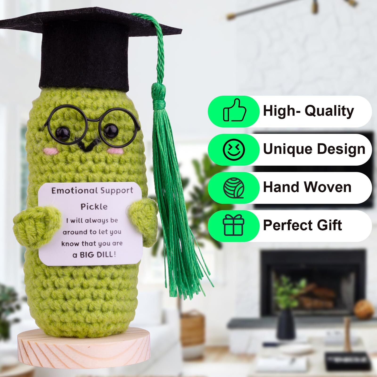Cofubcad 2024 Graduation Gift Emotional Support Cucumber Graduation Cap Gift  Cute Knitted Crochet Cucumber Doll With Doctoral Hat Toy With Room Decoration(A2)