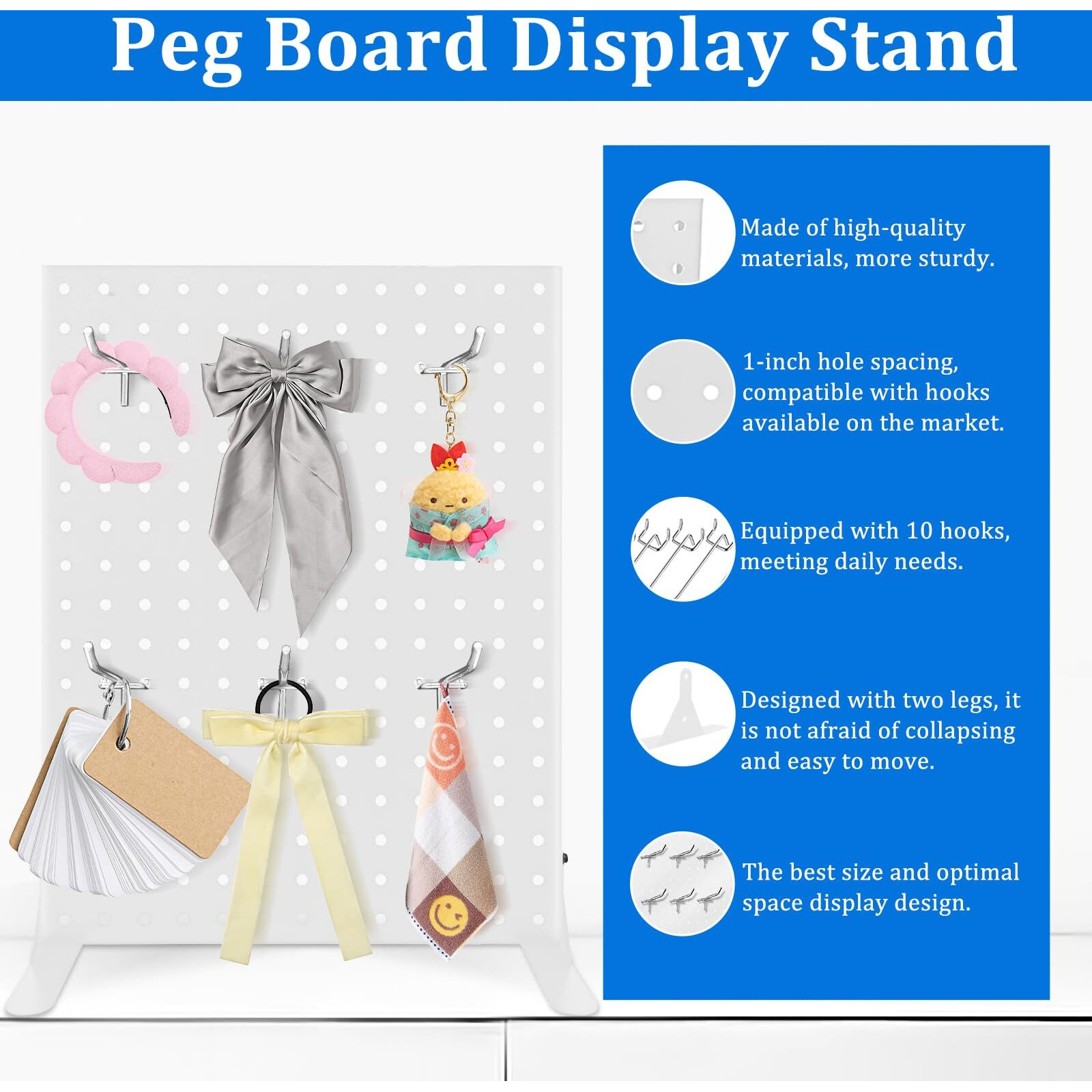 Uppcasir 2Pcs Pegboard Display Stand For Craft Shows  Metal Jewelry And Key Ring Retail Display Racks With 20 Hooks For Selling Accessories  Retail Stores  Vendors & Events  White