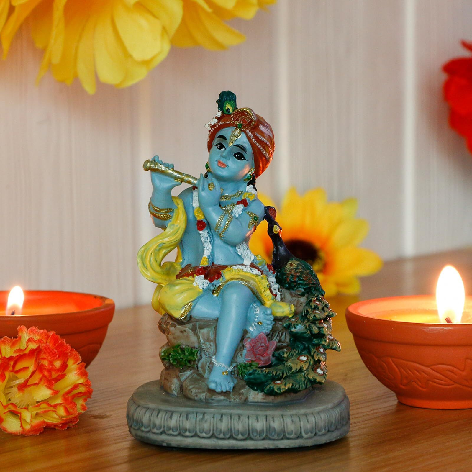 Hindu God Lord Krishna Statue - 4.3"" H Indian Idol Krishna Sculpture India Wedding Baby Shower Return Gifts Diwali Gifts Home Office Mandir Temple Puja Gifts Murti Pooja Item