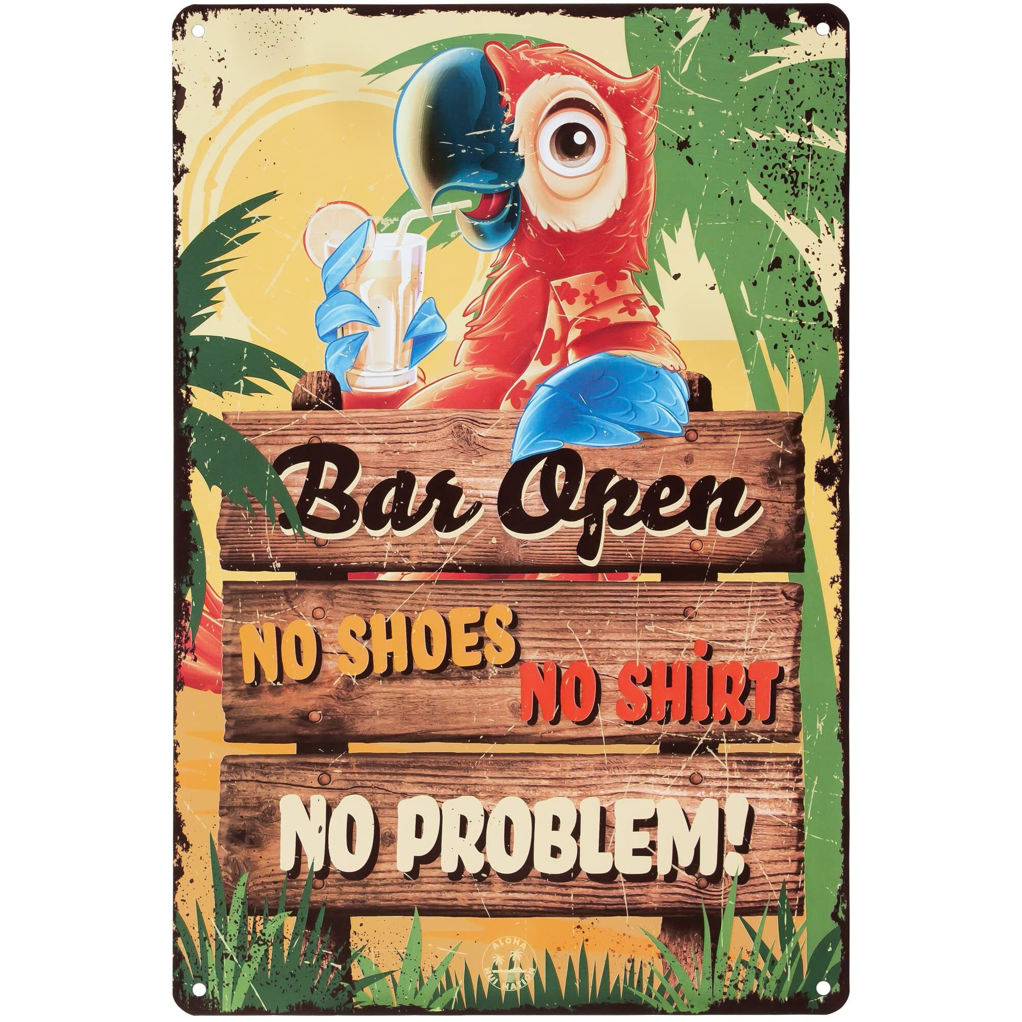 Tiki Bar Sign  Tiki Bar Decor With No Shoes  No Shirt  No Problem Design  8"&quotX12""  4 Screws Incl  Fun Tiki Sign For Your Tiki Bar  Tiki Bar Decorations For Outside Patio