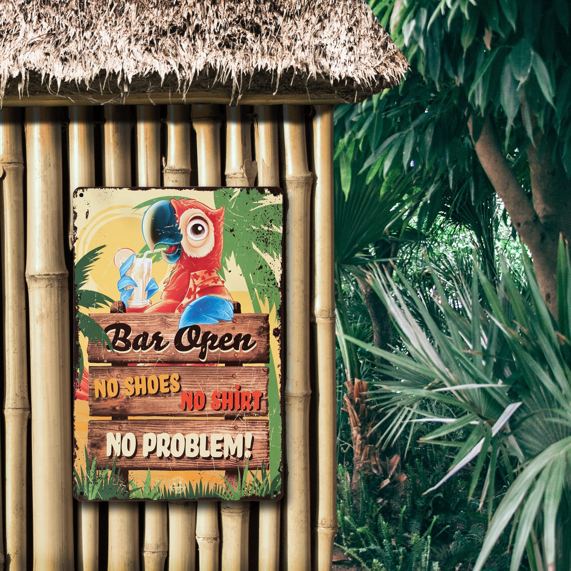 Tiki Bar Sign  Tiki Bar Decor With No Shoes  No Shirt  No Problem Design  8"&quotX12""  4 Screws Incl  Fun Tiki Sign For Your Tiki Bar  Tiki Bar Decorations For Outside Patio